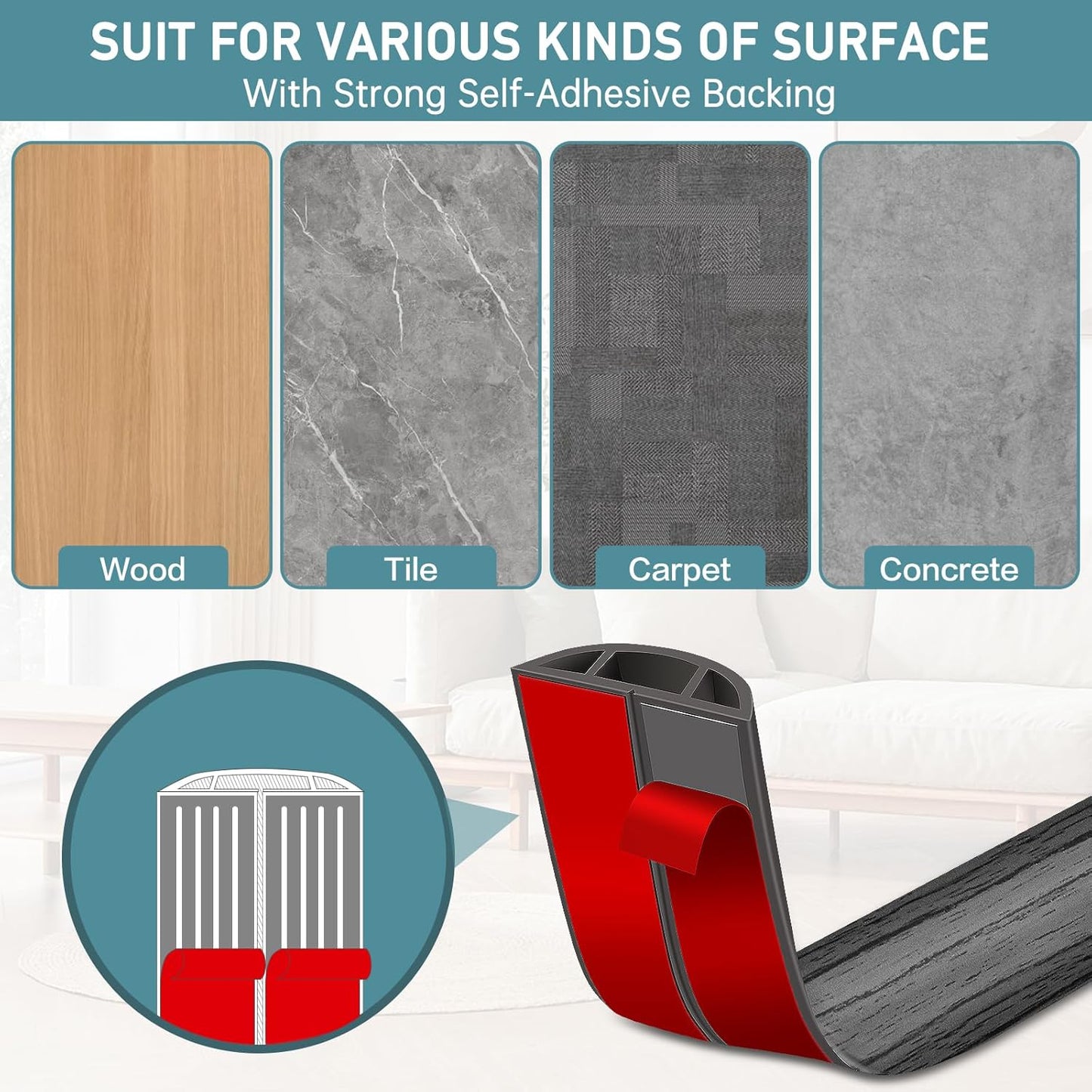 Floor Cord Cover Self Adhesive Cord Hider Floor Extension Cord Covers for Floor Power Cord Protector Cable Management Prevent Cable Trips Cable Cavity 0.51" W x 0.31" H (Deep Grey Wood, 10Ft)