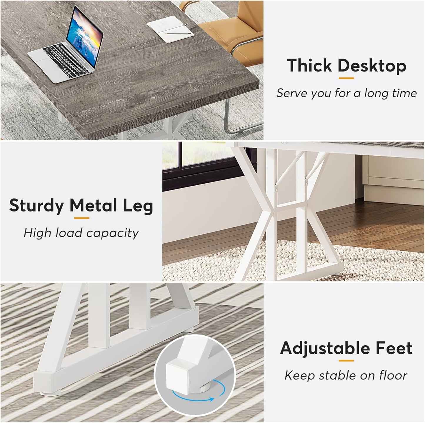 Tribesigns 70.8-Inch Executive Desk, Large Computer Office Desk Workstation, Modern Simple Style Laptop Desk Study Writing Table Business Furniture for Home Office (Grey/White, 70.8 Inch)