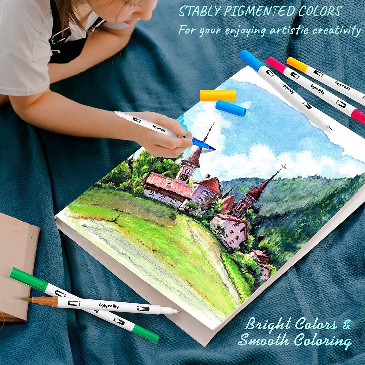 Markers for Coloring Book Adults Relaxation, Dual Tip Brush Pens with 100 Watercolor Fine Tip Markers and Brush Pens for Kids Coloring