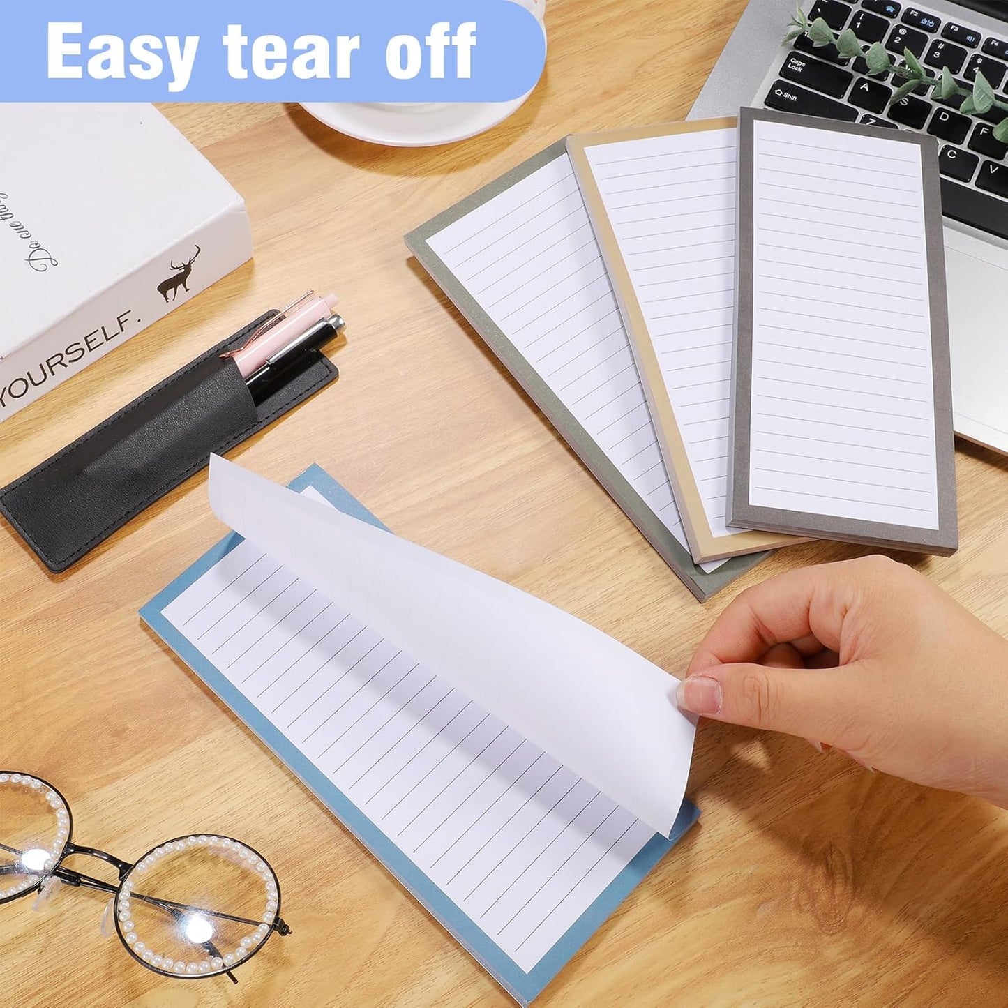 4 Pack Magnetic Note Pad for Fridge with Pen Holder, Totally 200 Sheets Magnetic To Do List, Grocery List, Shopping List, Memo Pads for Refrigerator（Dark Color）