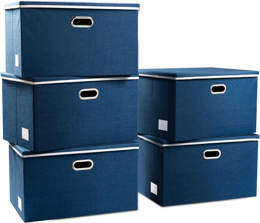PRANDOM Extra Large Collapsible Storage Bins with Lids [5-Pack] Linen Fabric Foldable Storage Baskets Boxes Organizer Containers Cube with Cover for Bedroom Closet Office Nursery (22.8x15.75x13.8)