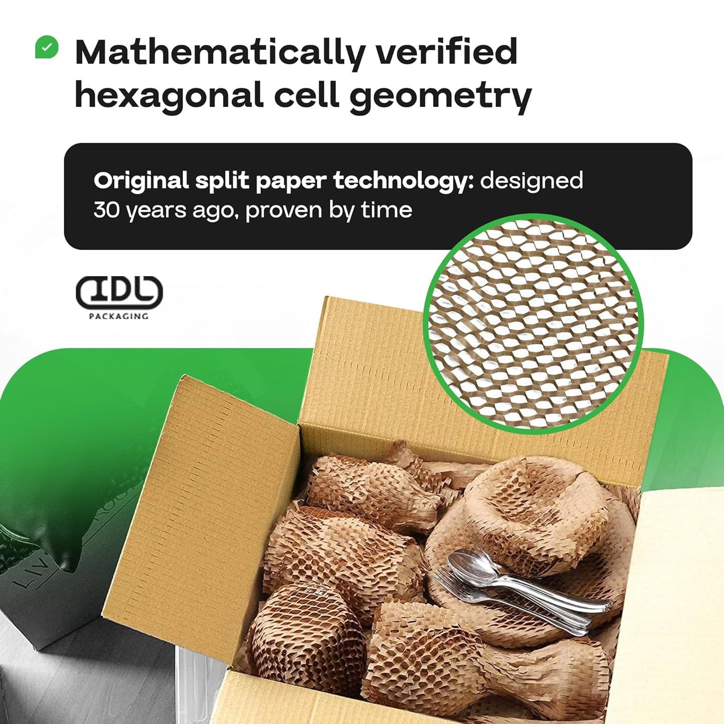 IDL Packaging 15.25" x 300' Refill Roll (Pack of 4) for MP-300W HexcelWrap Honeycomb Packing Paper Station, White - Natural Kraft Paper with Interlocking Slit Design for Shipping and Moving