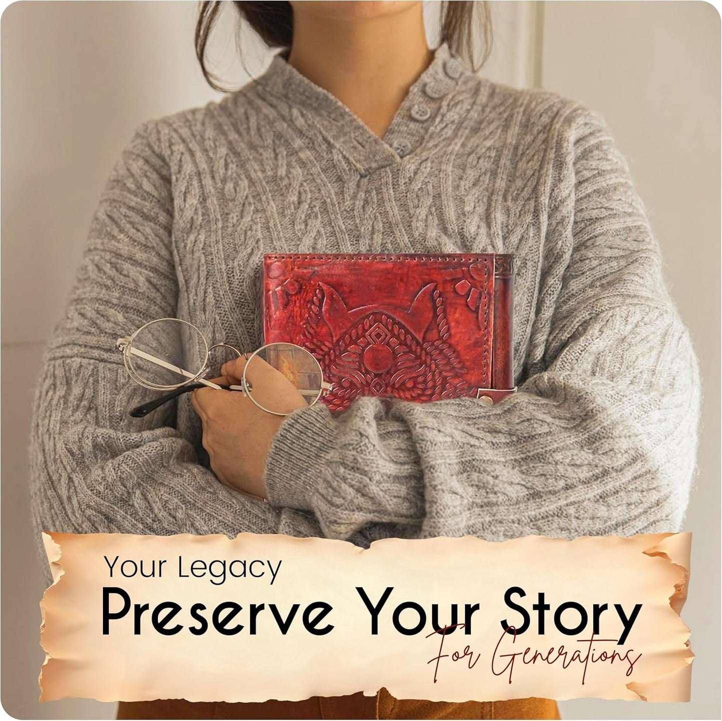 Aesthestic Wolf Embossed Vintage Leather Journal with Antique Clasp Lock – 200 White Page Antique Deckle Edge Leather Bound Notebook – 5"X7" Aesthetic Grimoire, Journal for Writing, Home, Office