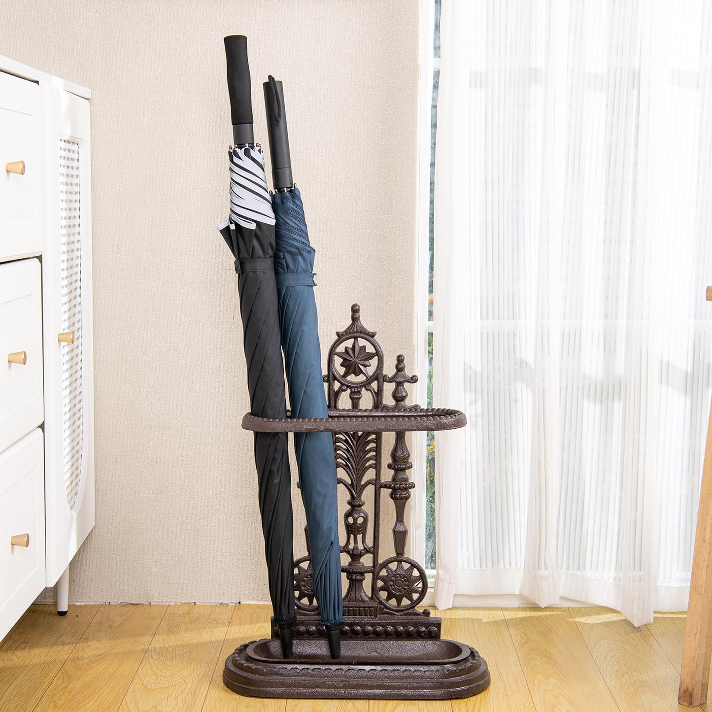 Sungmor Royal Style Cast Iron Umbrella Stand w/Detachable Drip Tray, Heavy Duty Rustic Umbrella Holder for Entryway,Front Door,Hallway,Outside Porch, Decorative Freestanding Umbrella Rack Organizer