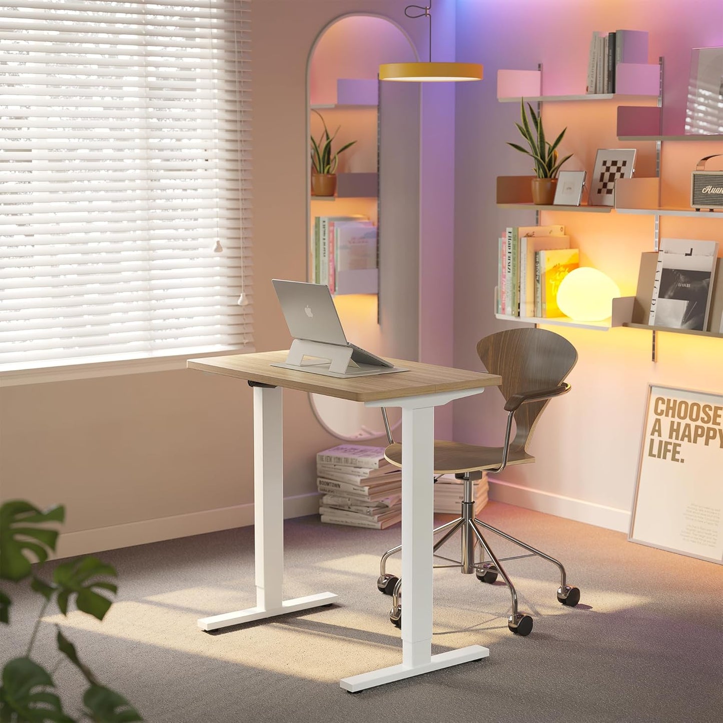 HUANUO 32" Small Electric Standing Desk Adjustable Height, 4 Memory Height Settings, Sit Stand Up Desk for Home Office & Computer Workstation, LightWalnut