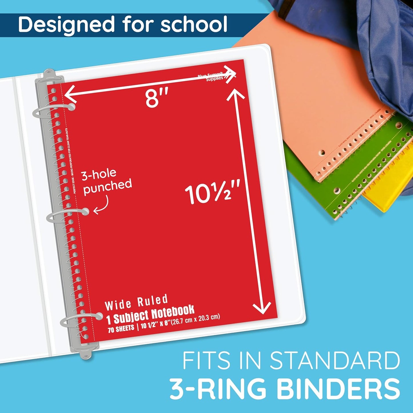 Blue Summit Wide Ruled Spiral Notebooks Bulk, 1 Subject Spiral Notebook Wide Ruled, Paper School Bulk Notebooks, 48 Pack