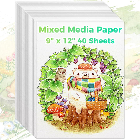 Mixed Media Paper 9" x 12", 40 Sheets (98lb/160gsm) Multipurpose Heavyweight Loose Drawing Art Paper for Sketching, Sketch Book, Gouache, Painting, Sketchbook, Drawing Pad Book, School