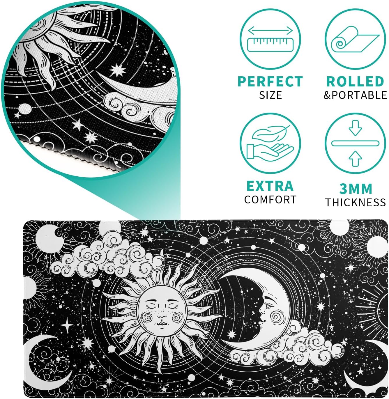 Magic Astrology Extended Big Mouse Pad Large, Gaming Mouse Pad Desk Pad,27.6x11.8 Inch Long Computer Keyboard Mouse Mat Black Mousepad with 3mm Non-Slip Base and Stitched Edge for Gaming and Office