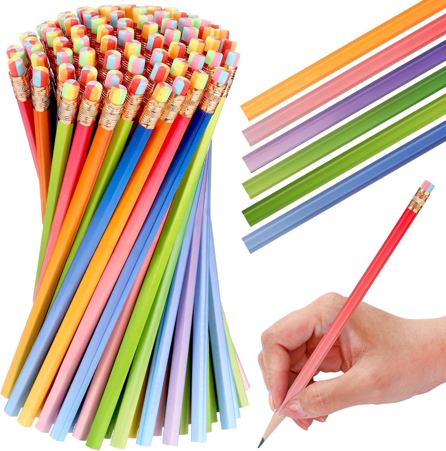 TecUnite 60 Pcs HB Pencils #2 Unsharpened Wood Cased Pencils with Eraser Hexagonal Pencil Cute Graphite No 2 Pen for Adults Gifts Exam School Office Sketching Learning(Gradient Color, Gold)