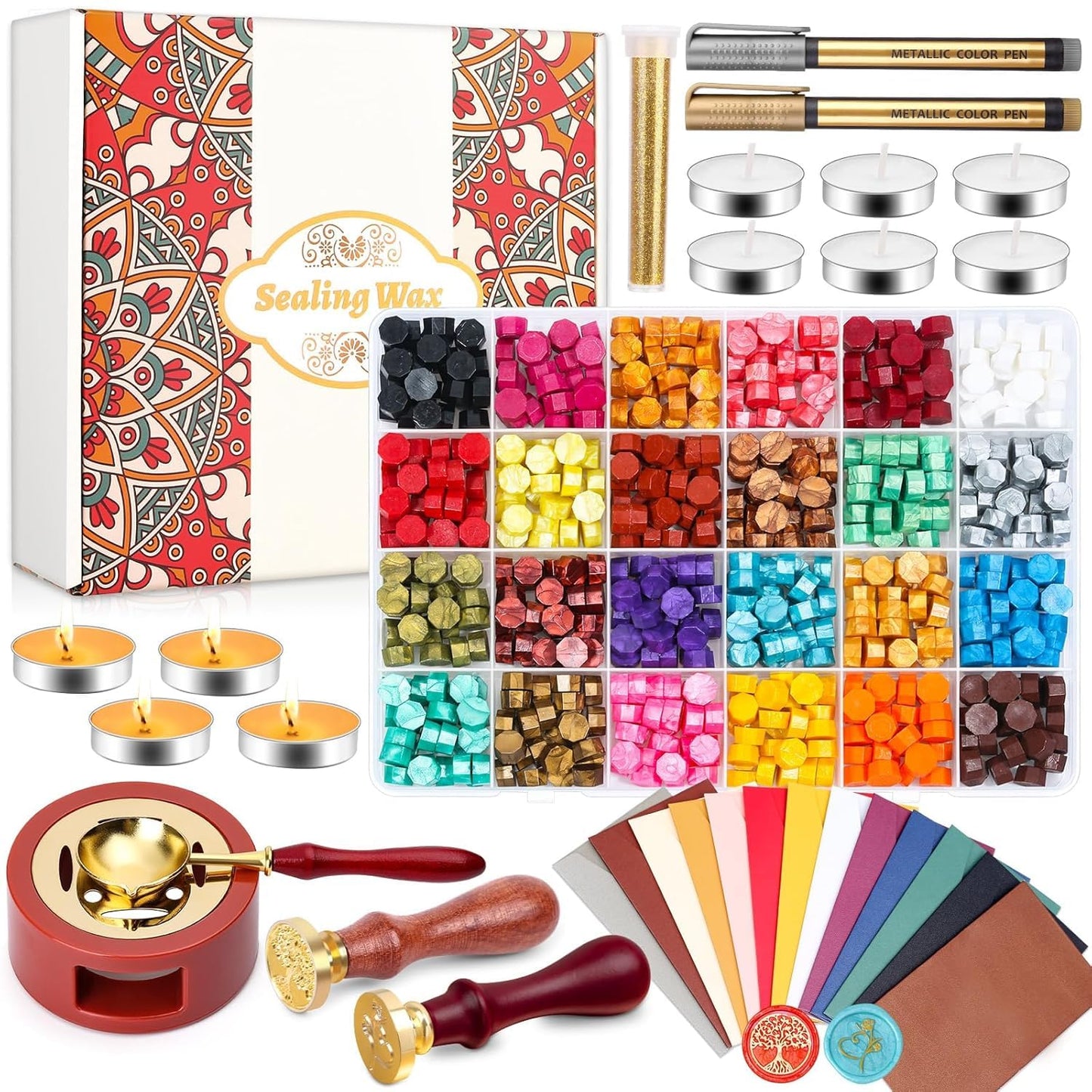 Paxcoo Sealing Wax Kit with Wax Seal Beads, Stamp, Warmer, Spoon, Envelopes for Letter Sealing