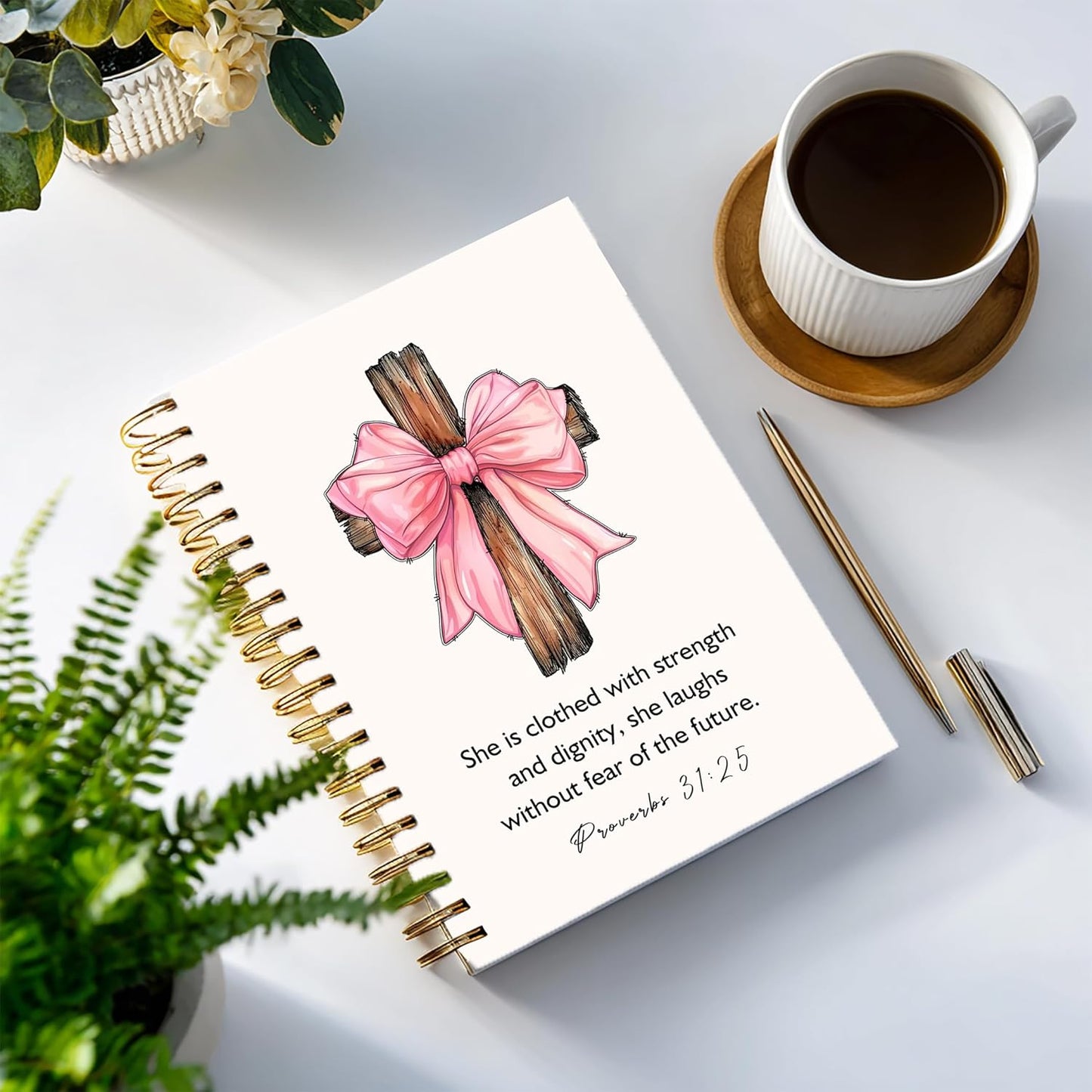 YOU FOUND ME Bohemian A5 Spiral Notebook with Rainbow Notebook- this is Our Happy Place, Inspirational Notebooks for Women, Bible Study, Gift for Birthday Christmas, Office Supplies (PINK BOW)