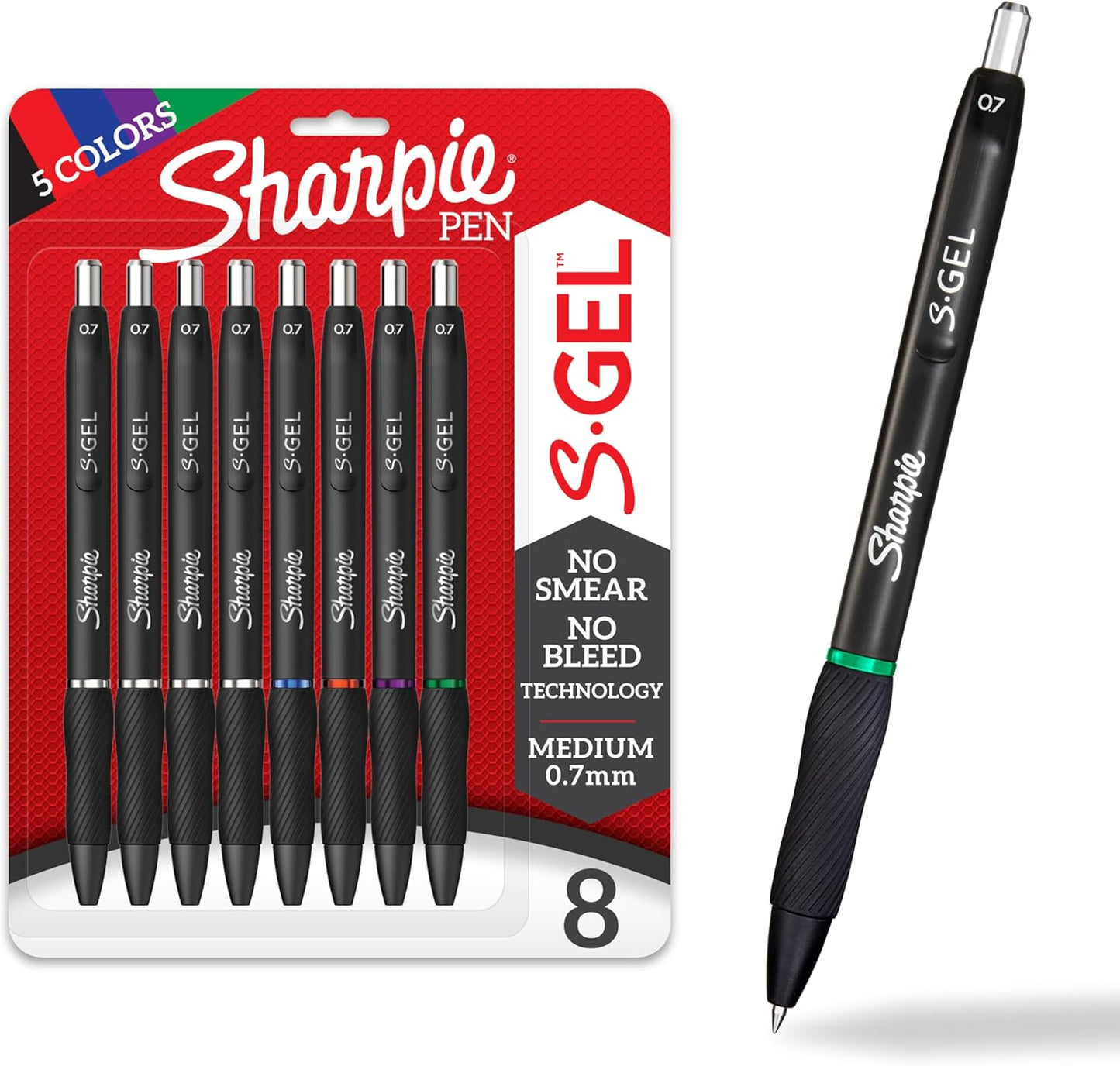 Sharpie S-Gel Pens, Medium Point (0.7mm), Assorted Ink Colors, 8 Count - Ideal for Writing, Journaling, Drawing, Coloring, Note-Taking, College Supplies