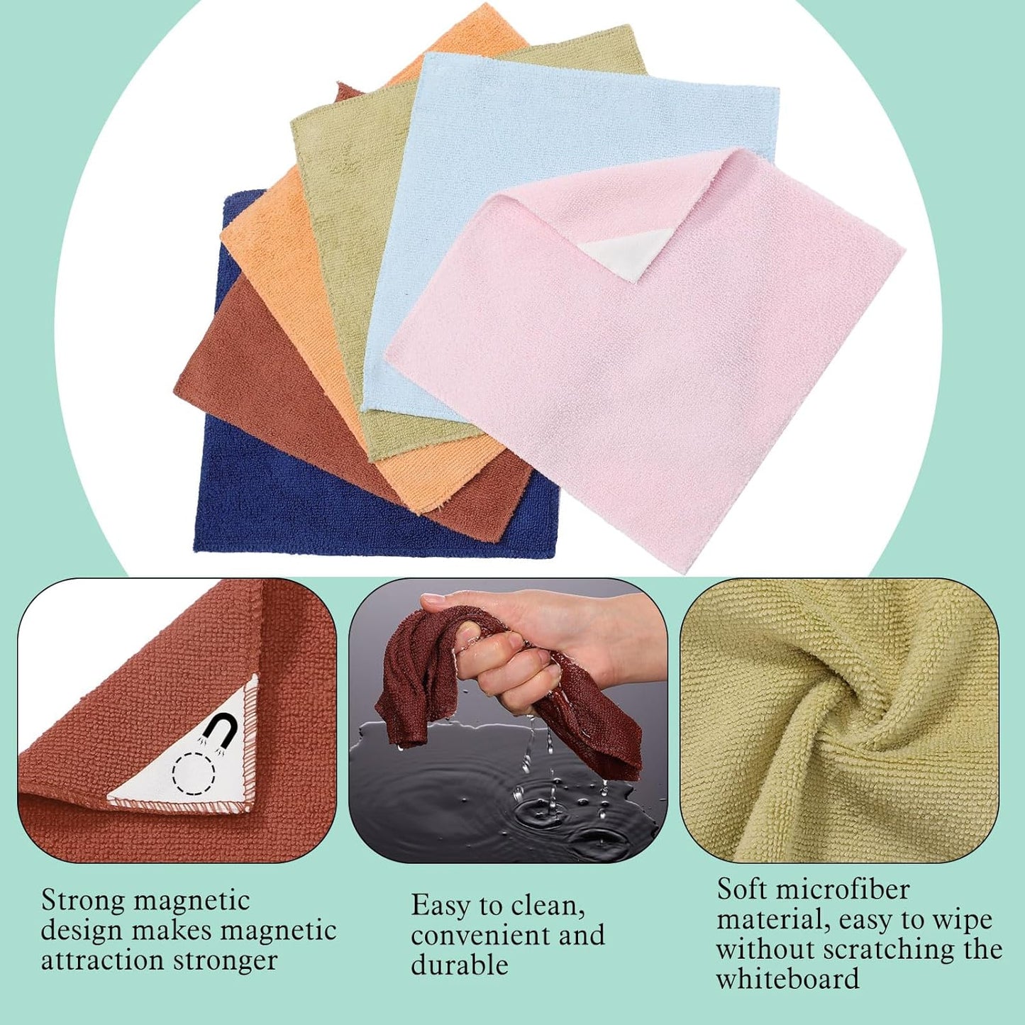 6 Pack Magnetic Whiteboard Cleaning Cloth Extra Strong Magnetism 10'' X 10'' Colorful Microfiber Dry Erase Cloth Reusable Washable Whiteboard Eraser for Classroom, Home and Office Use(Morandi Color)