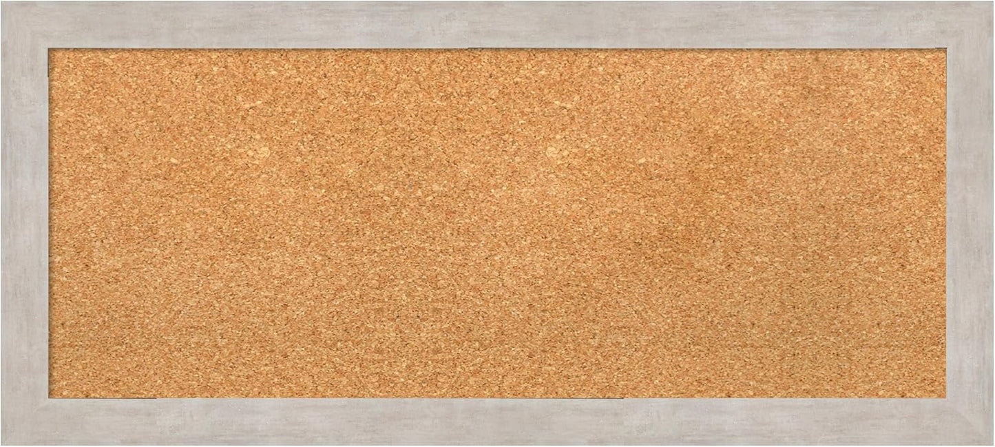 Amanti Art Natural Cork Board for Wall, 15x33 Vision Board with Silver Wood Frame, Medium Corkboard Office Decor for Home Organization, Casual Corkboard Pinboard to display items for home organization