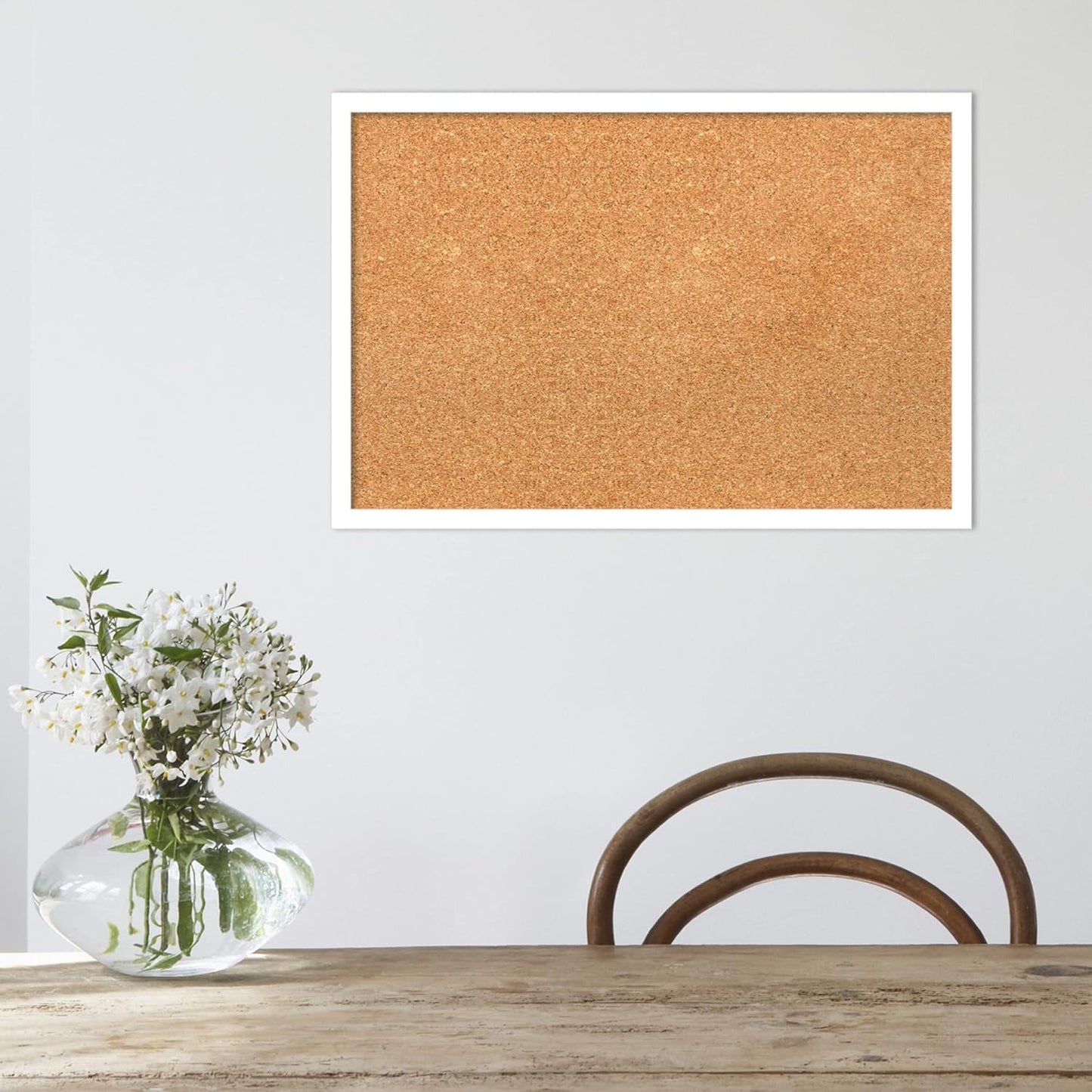 Amanti Art Natural Cork Board for Wall, 17x25 Vision Board with White Frame, Medium Corkboard Office Decor for Home Organization, Modern Corkboard Pinboard to Display Items for Home Organization in