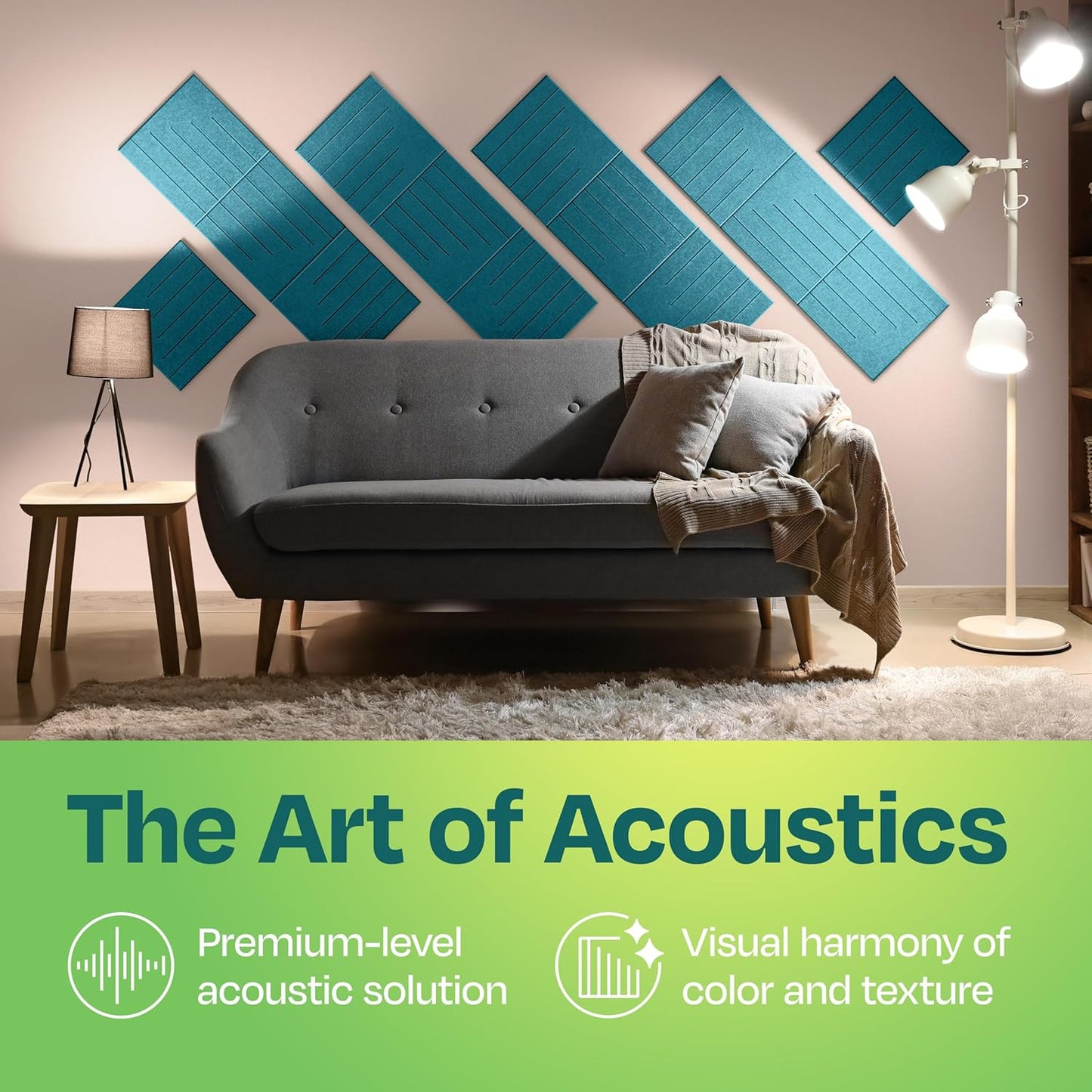 Acoustic Panels 12-Pack Soundproof Wall Panels 12"x12"x0.4" Decorative Sound Dampening for your Home, Office, Studio, Bedroom & More with Unique LineWave Carving [Light Turquoise]
