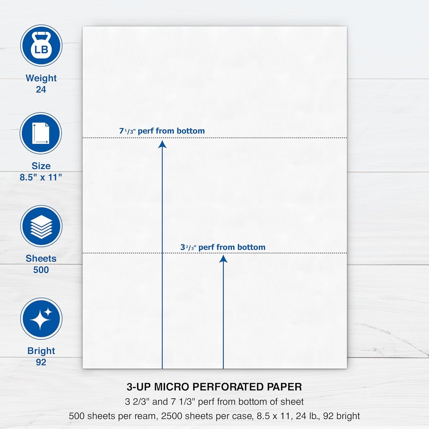 PrintWorks Professional 3 Part Perforated Paper 8.5” x 11” - Perfect For W-2, 1099, & Statement Use - Made in the USA - 2500 Sheets - 24 lb - Printer Compatible - White (04122C)