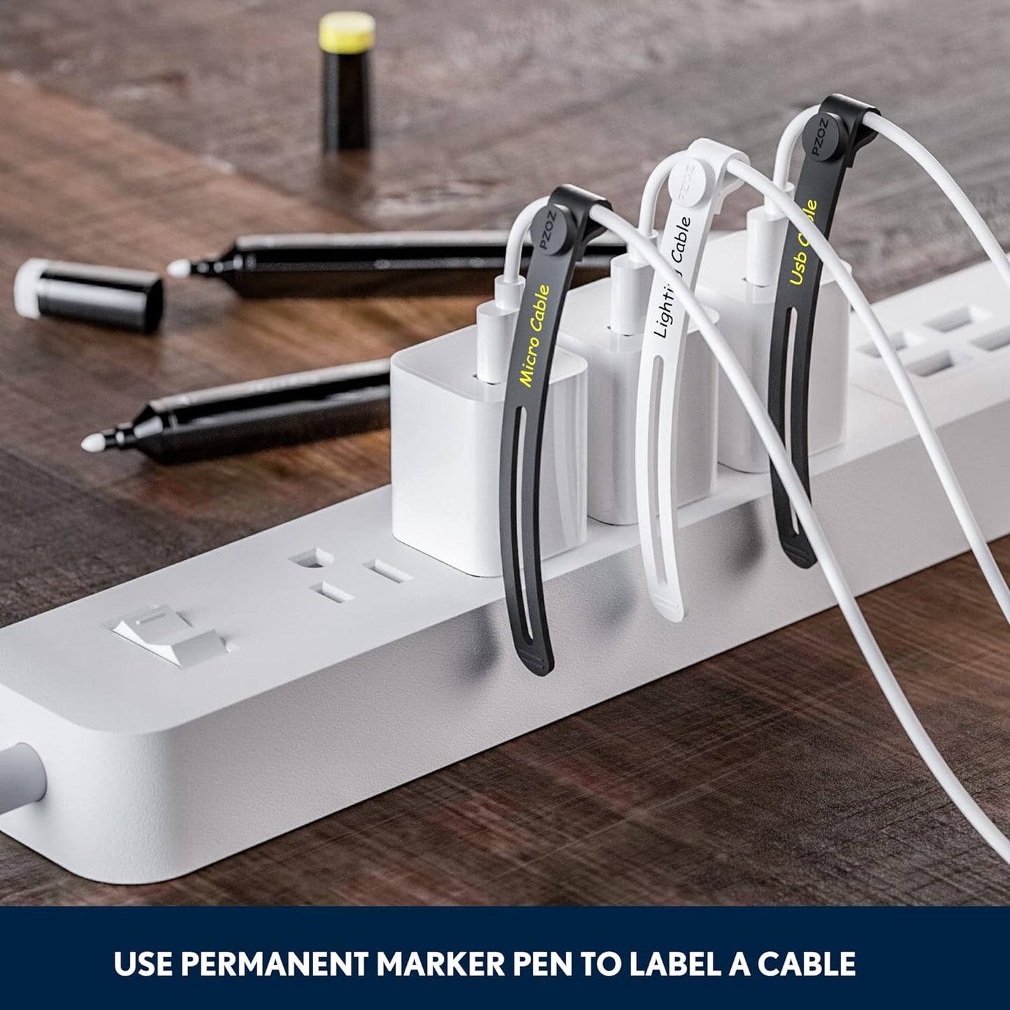 PZOZ (10 pcs) Reusable Cable Ties, Elastic Silicone Cord Organizer Straps Keeper Management Holder for iPhone Charging Cable Charger Wire Labels Desk Car and Travel Accessories (Black)