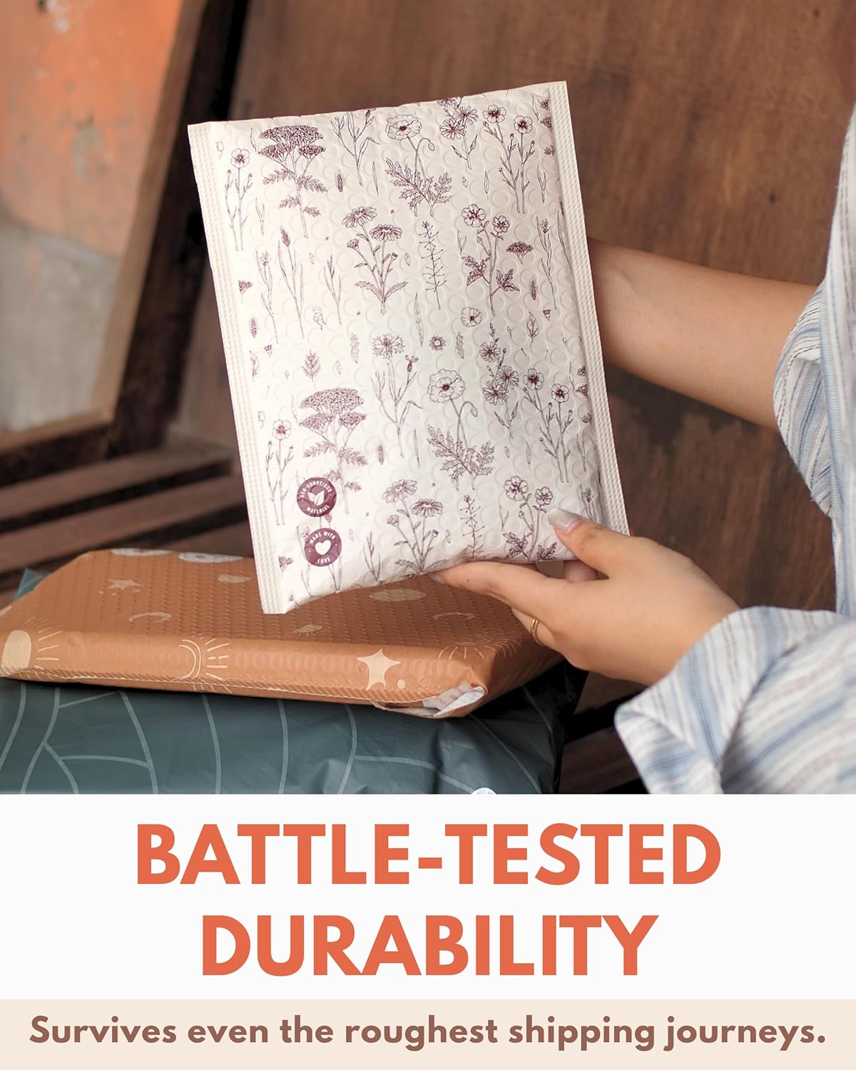 Bubble Mailers 6x9-25 Pack Biodegradable Shipping Bags for Stationery and Small Accessories - Impack Self-Seal Protective Thick Mailing Envelope for Small Items - Wildflower