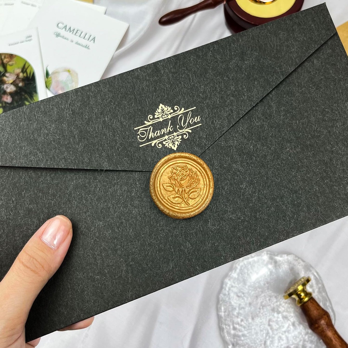 100Pcs Wax Seal Stickers Handmade Envelope Seals Self Adhesive Wax Stickers for Wedding Party Invitations, Envelope, Gift Wrap, Christmas(Rose Style, Gold)