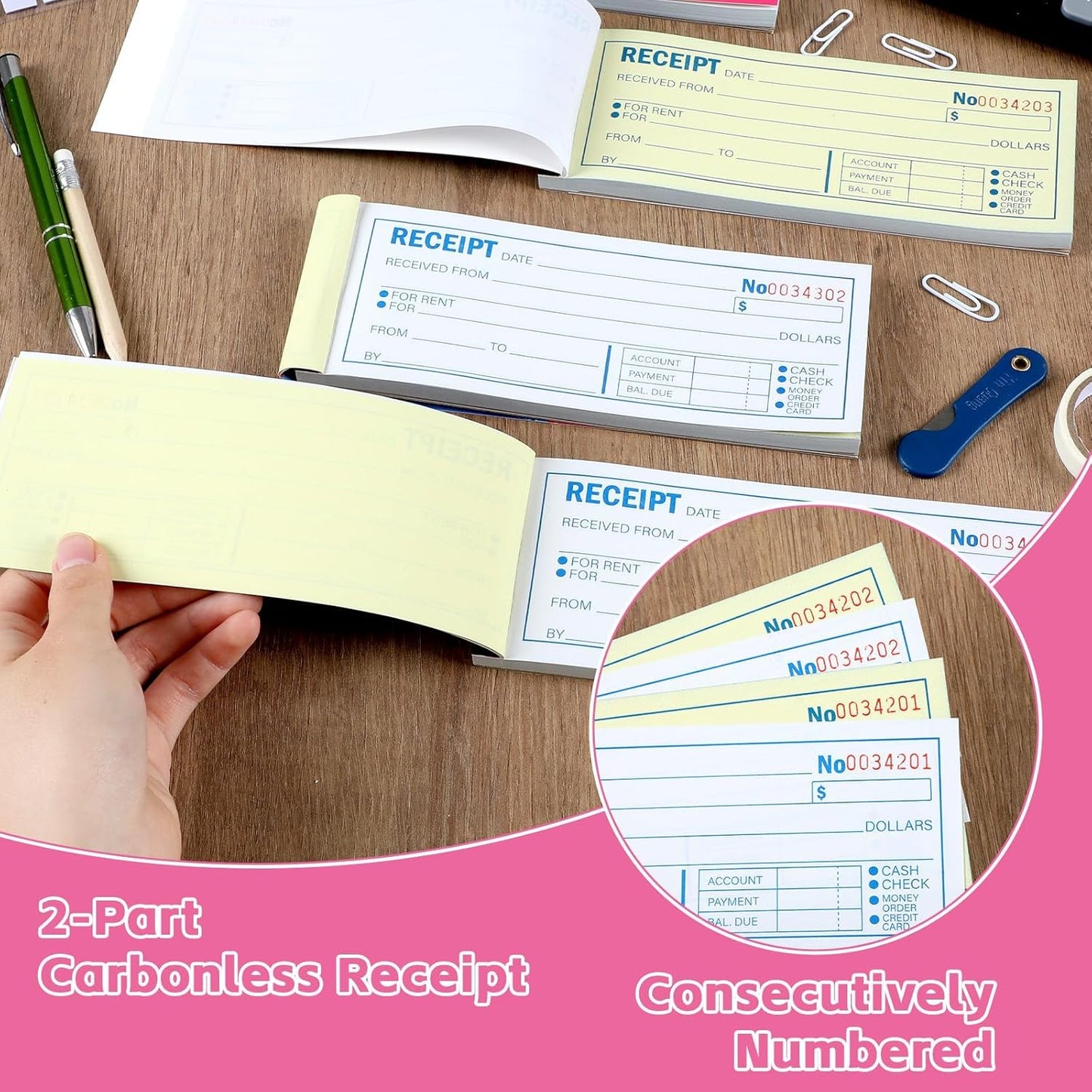 gisgfim 15 Pads Receipt Book with Carbon Copies Money and Rent Receipt Book 2 Part Carbonless Bound Wraparound Cover Petty Cash Business Invoice Book for Small Business 2-3/4 x 7-3/16Inch 50 Set/Book