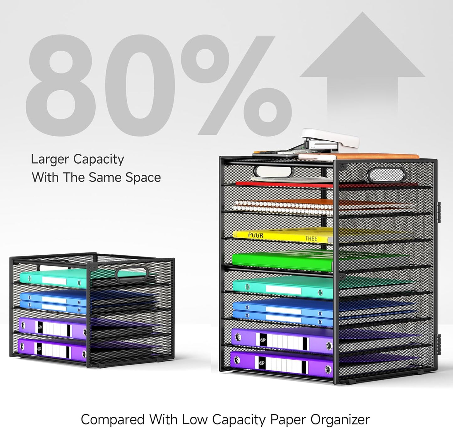 9 Tier Paper Organizer with Handle, Large Capacity Desk Organizer Mesh Paper Letter Tray File Folder Document Sorter for Classroom and Office Accessories Organization- Black (2 Pack)