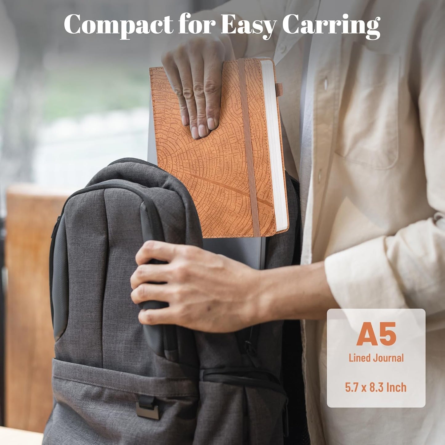 CAGIE Lined Journal for Men Women, Tree Growth Ring Leather Bound Journal Notebook, 256 Pages 100 GSM Journals for Writing, A5 Hardcover Journaling Notebooks for Work, Note Taking