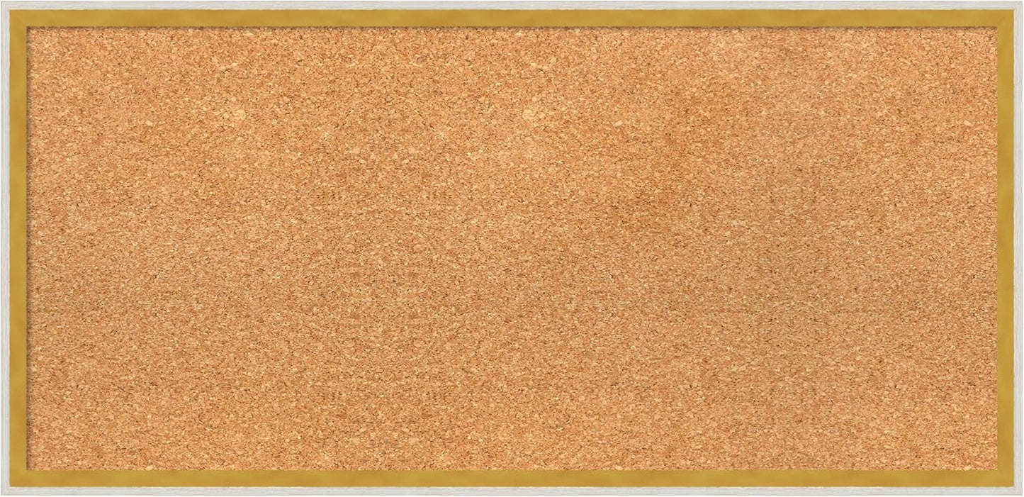 Amanti Art Natural Cork Board for Wall, 15x31 Vision Board with White Frame, Medium Corkboard Office Decor for Home Organization, Modern Corkboard Pinboard to Display Items for Home Organization in