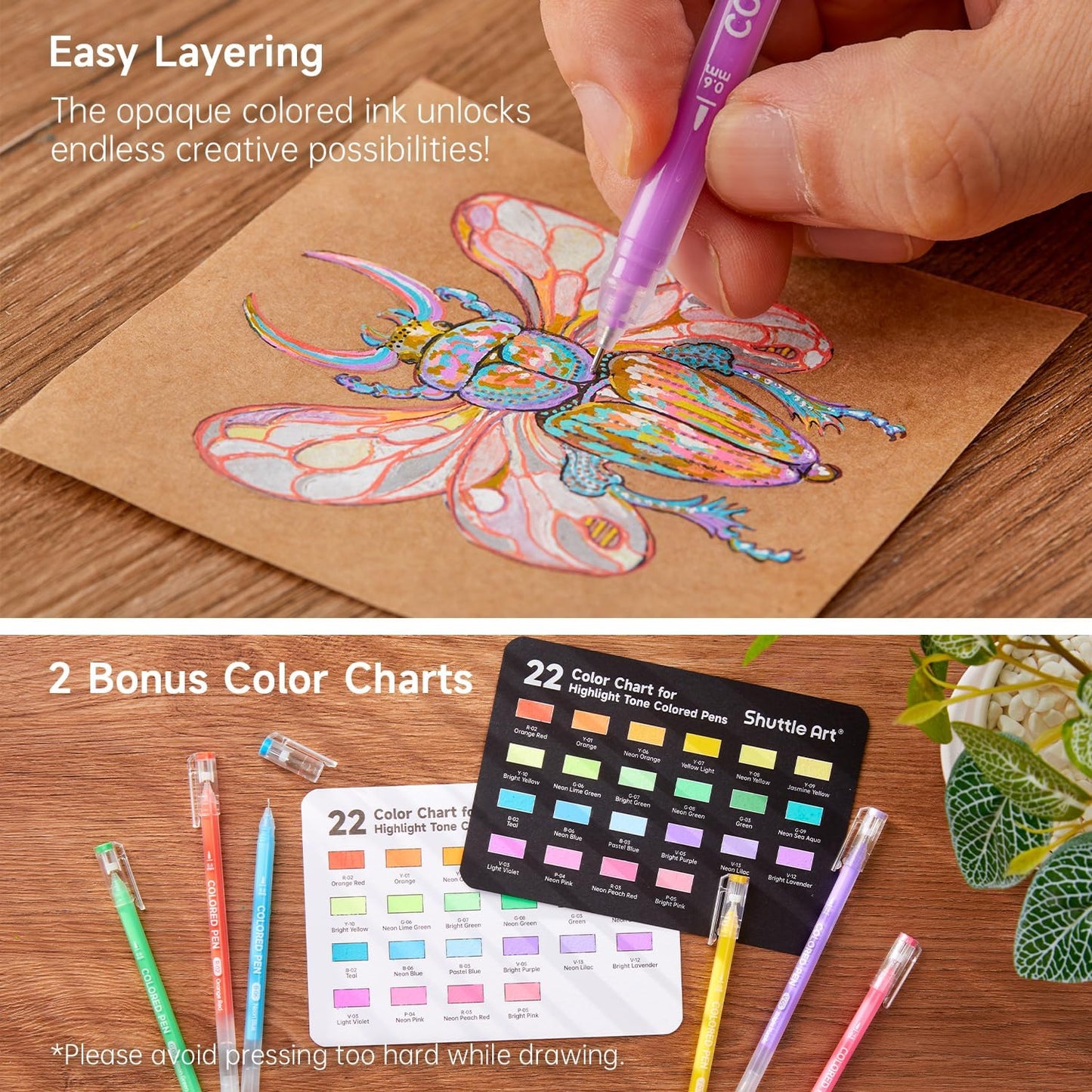 Shuttle Art Colored Pens, 22 Highlight Tone Colors Cute Journal Pens 0.6mm Fine Point Colored Gel for Black Paper Adult Coloring Writing Drawing Journaling Note Taking School Office Home