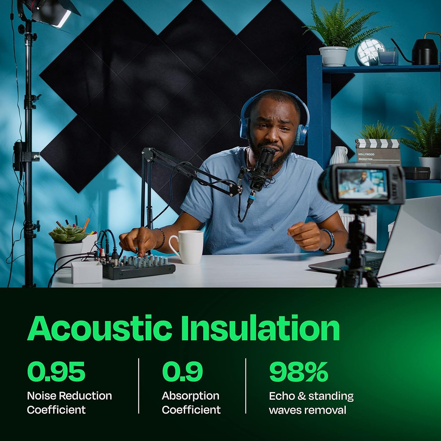 Acoustic Panels 12-Pack Soundproof Wall Panels 12"X12"X0.4" Sound Panels High Density Sound Dampening Panels - [Deep Black Square]