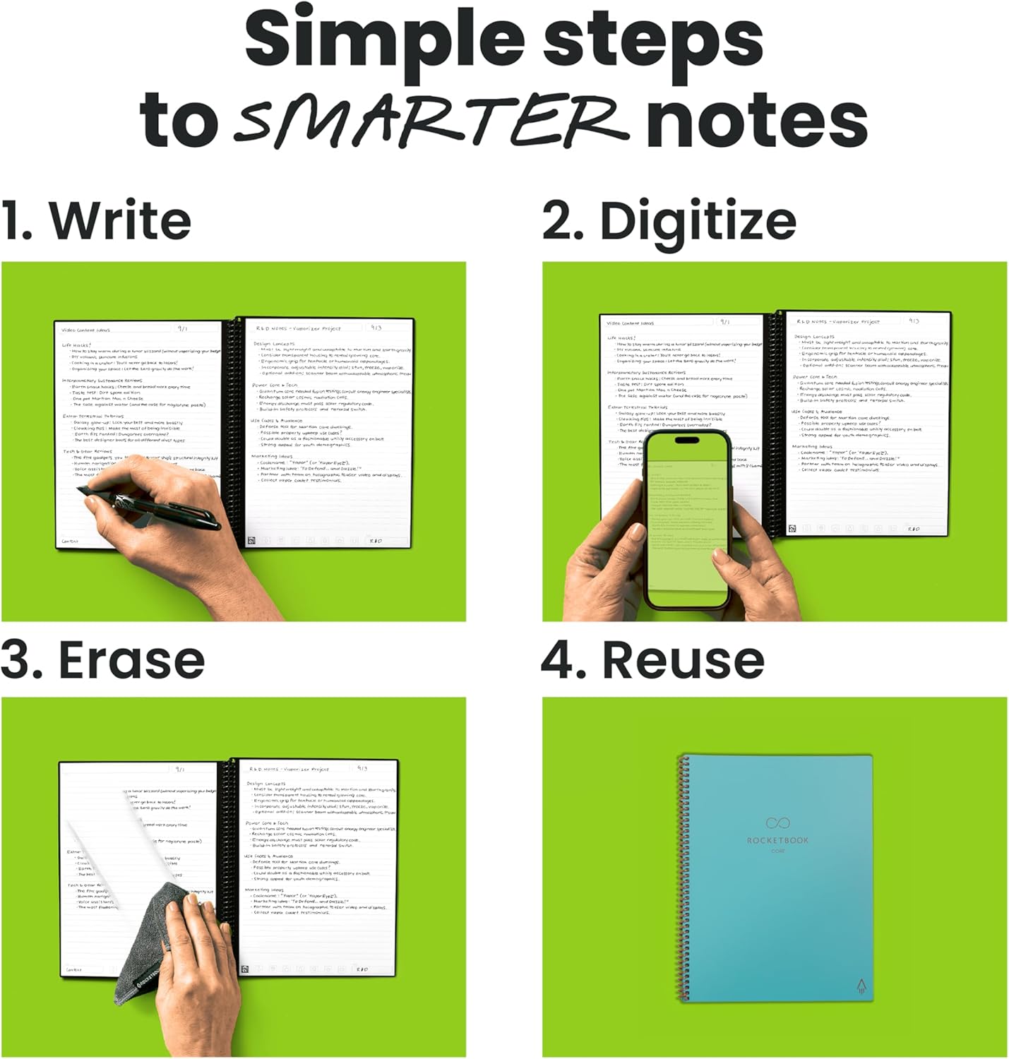 Rocketbook New Core Reusable Spiral Notebook, Executive Size 6x8.8, Teal - Lined Pages, App-Connected, Erasable, Durable Cover, Ideal for School, Work, and Creative Projects