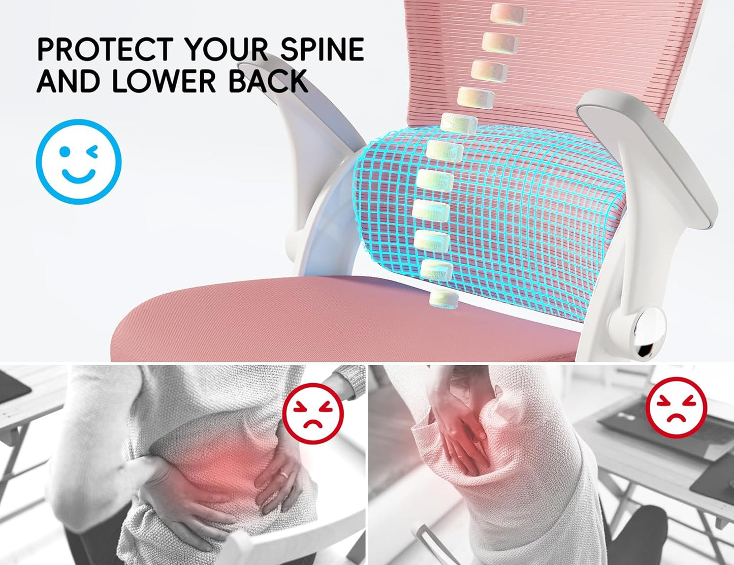 TRALT Office Chair - Ergonomic Office Chair with Back Support, Computer Chair - Home Office Desk Chairs, 330lbs Wide Seat Big and Tall Office Chairs with Headrest, Comfy Desk Chairs (Pink)