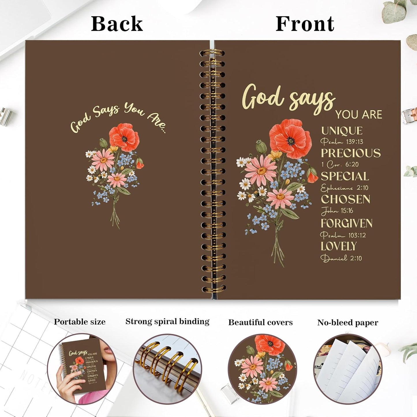 Bible Notebook, A5 Spiral Christian Journal with Floral Pink Butterfly Notebook, Bible Verse-God Says You Are, Inspirational Notebooks for Women, Bible Study, Gift for Birthday Christmas