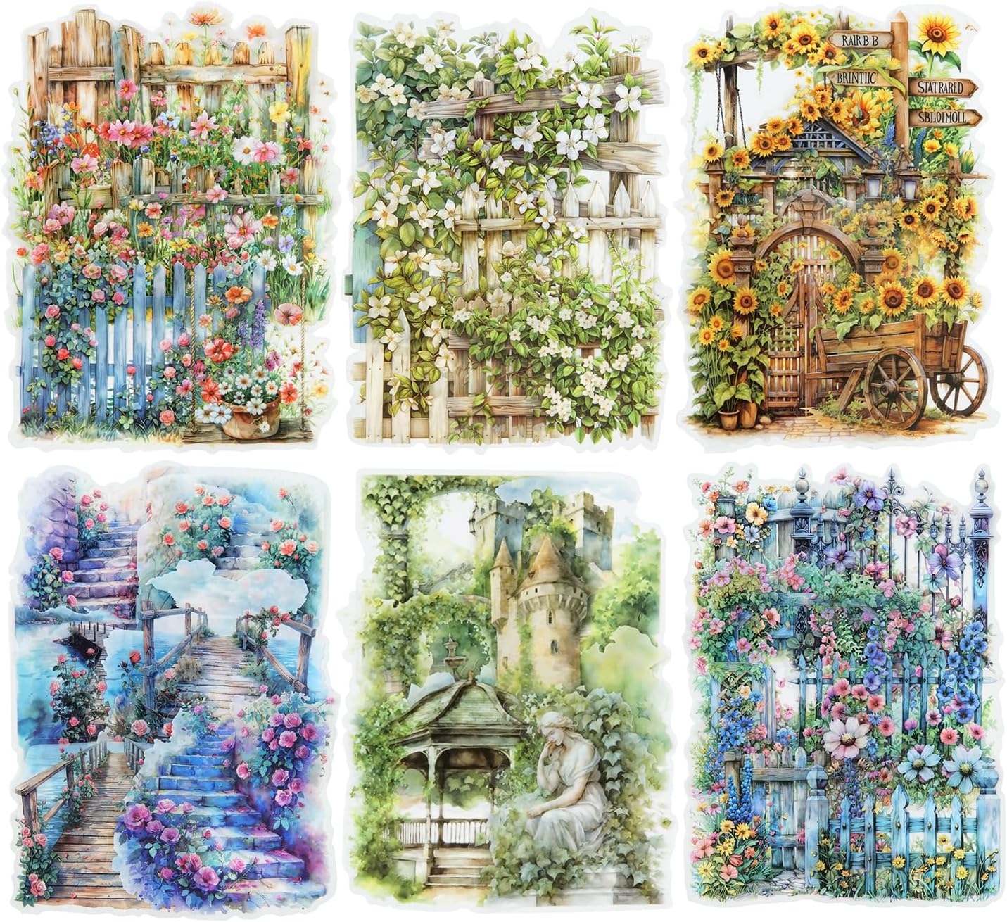 90Pcs Manor Fence PET Stickers, Vintage Garden and Floral Stickers for Scrapbooking, Journaling, DIY Crafts, with Organizer for Easy Storage