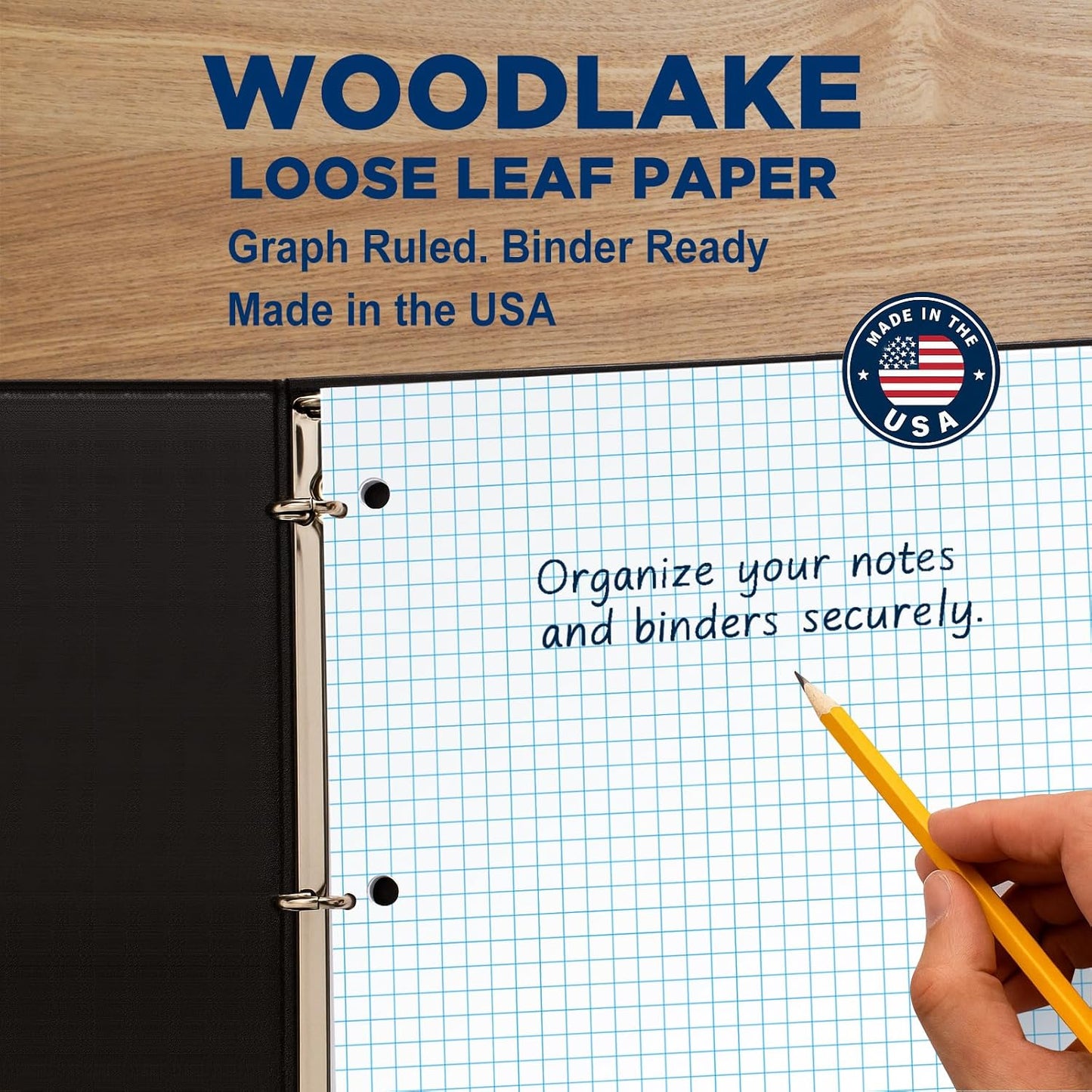 Woodlake Loose Leaf Graph Paper, 4x4 Quad Ruled Notebook Paper, 8 x 10.5” Graphing Paper, 150 Sheets per Pack, 3 Pack Filler Paper, 3 Hole Punched, Made in USA