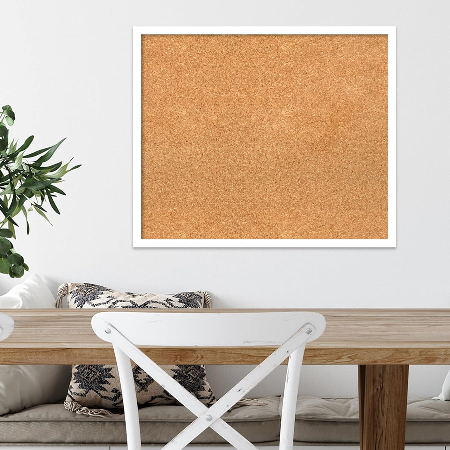 Amanti Art Natural Cork Board for Wall, 21x25 Vision Board with White Frame, Medium Corkboard Office Decor for Home Organization, Modern Corkboard Pinboard to Display Items for Home Organization in