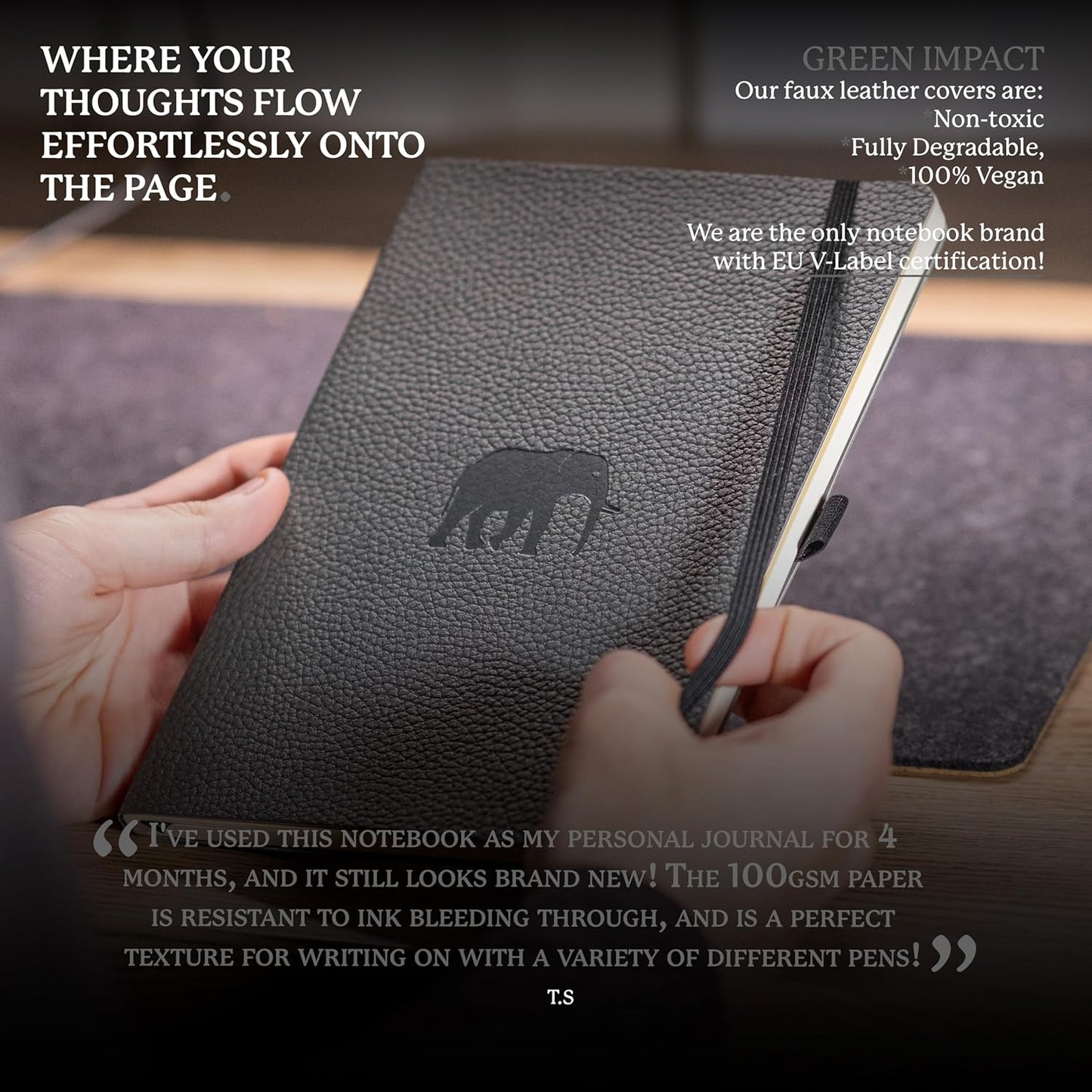 Dingbats A5+ Wildlife Notebook Journal Softcover, Cream 100gsm Ink-Proof Paper, 6 x 8.3 inches, 112 pages (Grey Elephant, Lined Format)