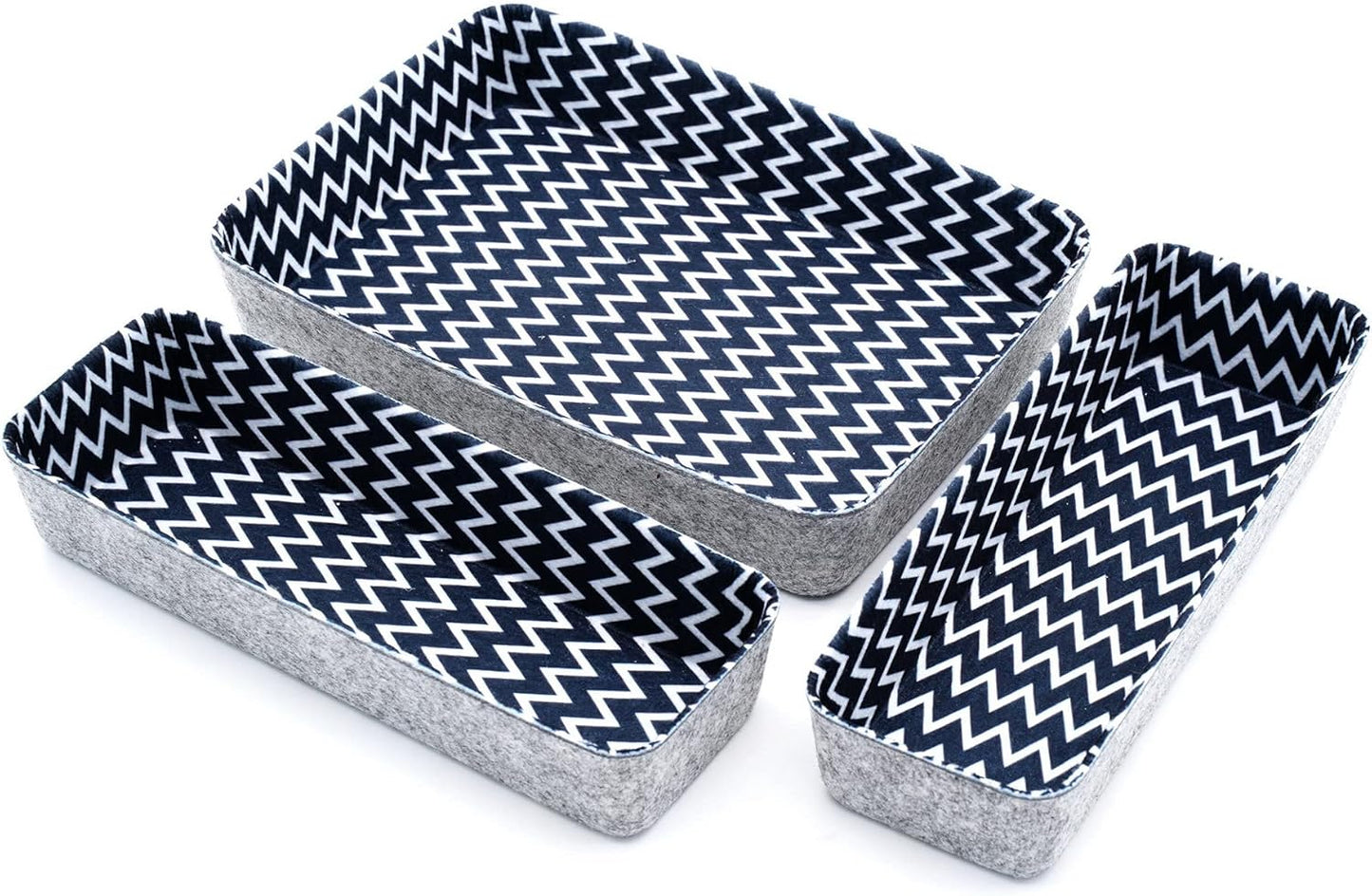 Welaxy Desk Drawer Organizer Bins with Modern Pattern Home Office Storage Bin Sturdy Small Sharrow Cozy Cubby Organize Box Gifts idea 3-Piece (Zigzag)