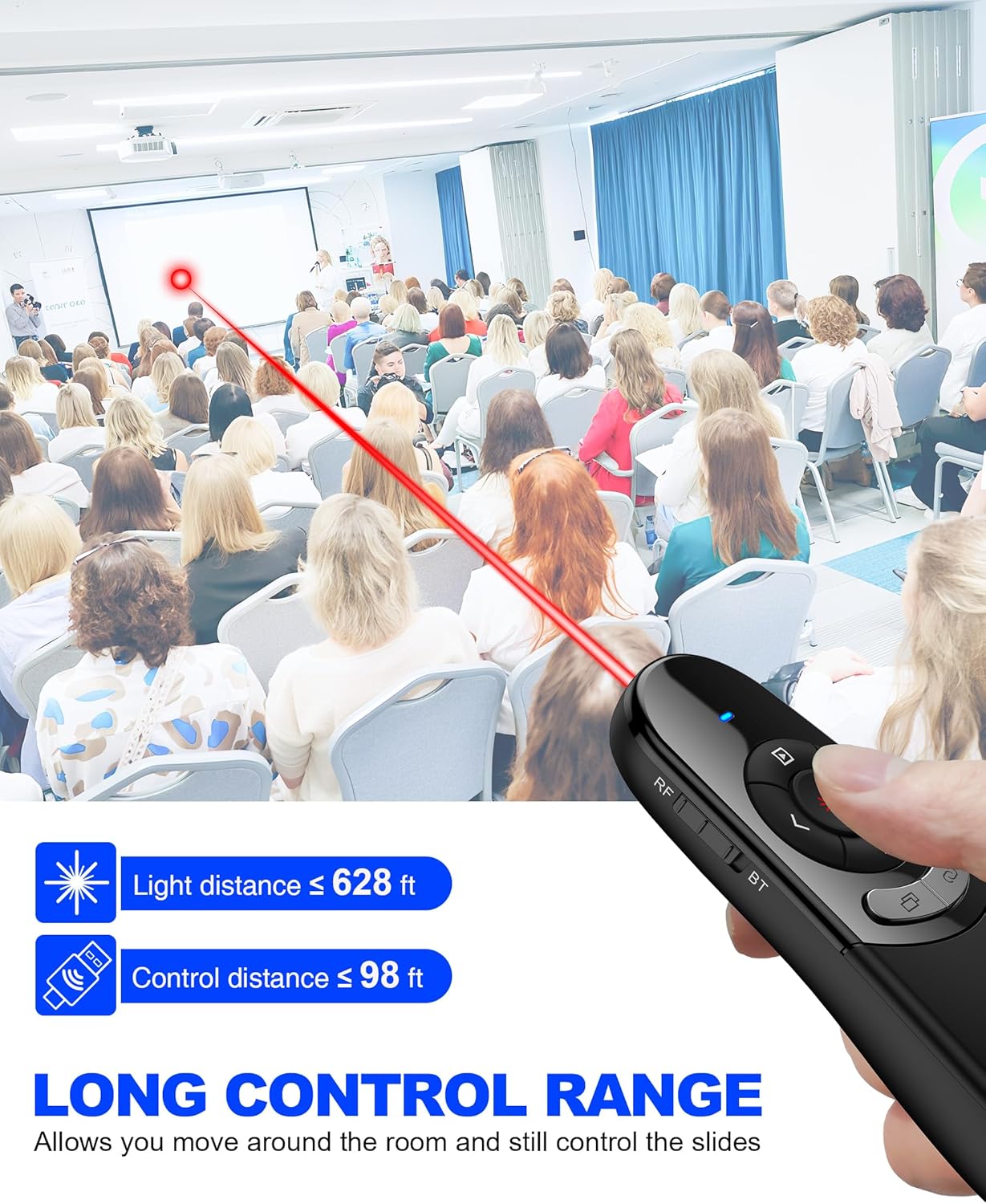 DinoFire USB Type C Wireless Presentation Clicker, BT&RF 2.4GHz Dual Modes Presenter Remote for PowerPoint Presentations Compatible with Bluetooth-Enabled Laptops Desktop Computers