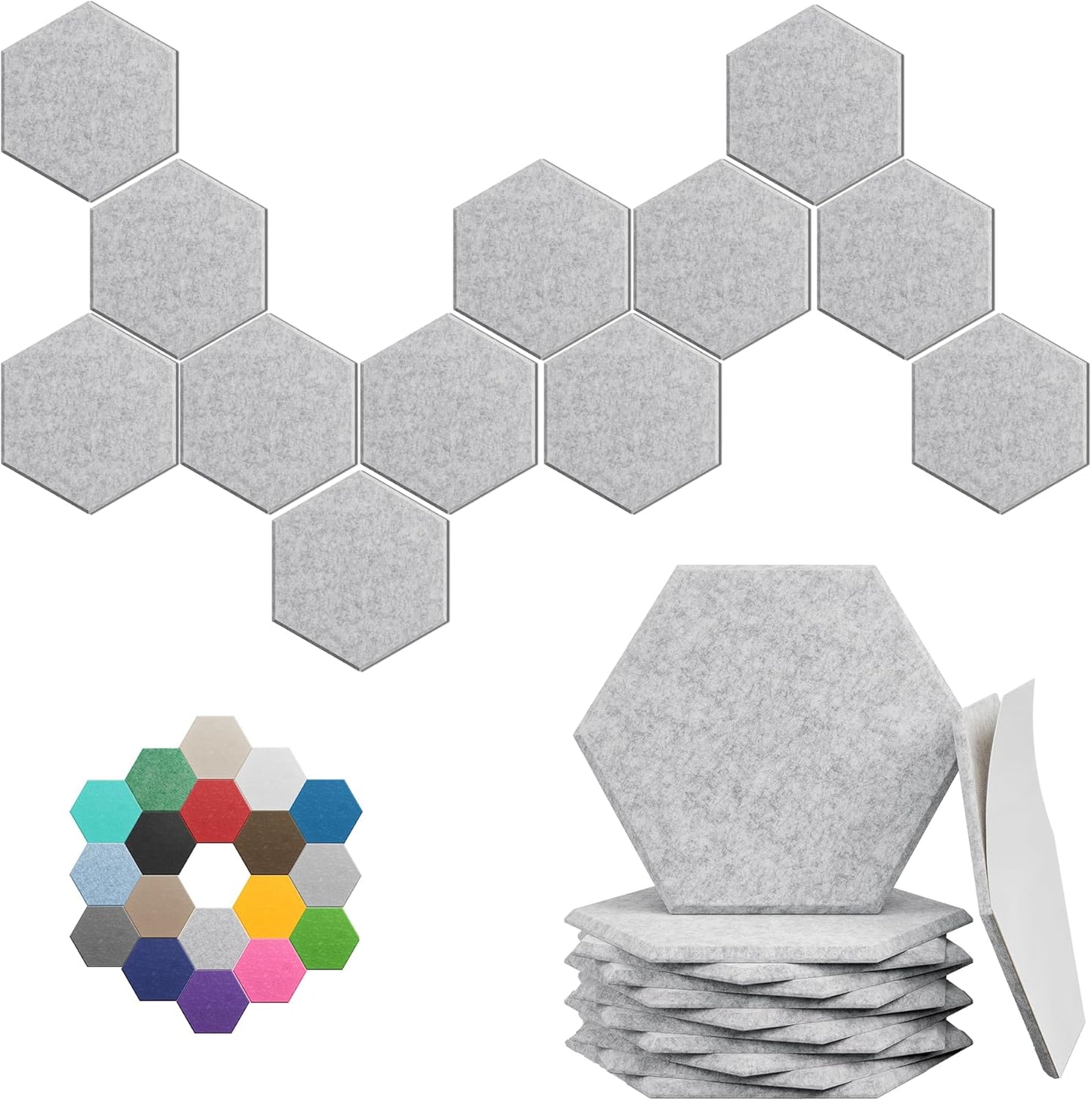 Hexagonal Acoustic Panels-12 Pack High-Density Sound Absorbing Panels 12"X10"X0.4" for Enhanced Noise Reduction, DIY Design, Idea for Studios, Offices, and Home Theaters(Silver Gray)