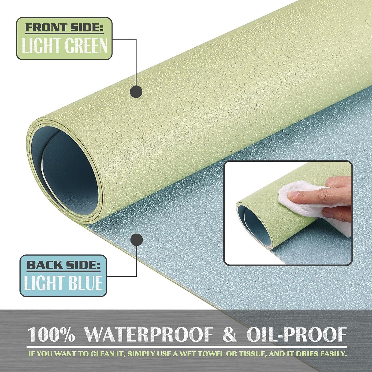 K KNODEL Large Office Leather Desk Mat, Mouse and Keyboard Pad, Computer and Laptop Mat, Desktop Protector and Cover, Writing Pad and Blotter (35.4"x17", Light Green)