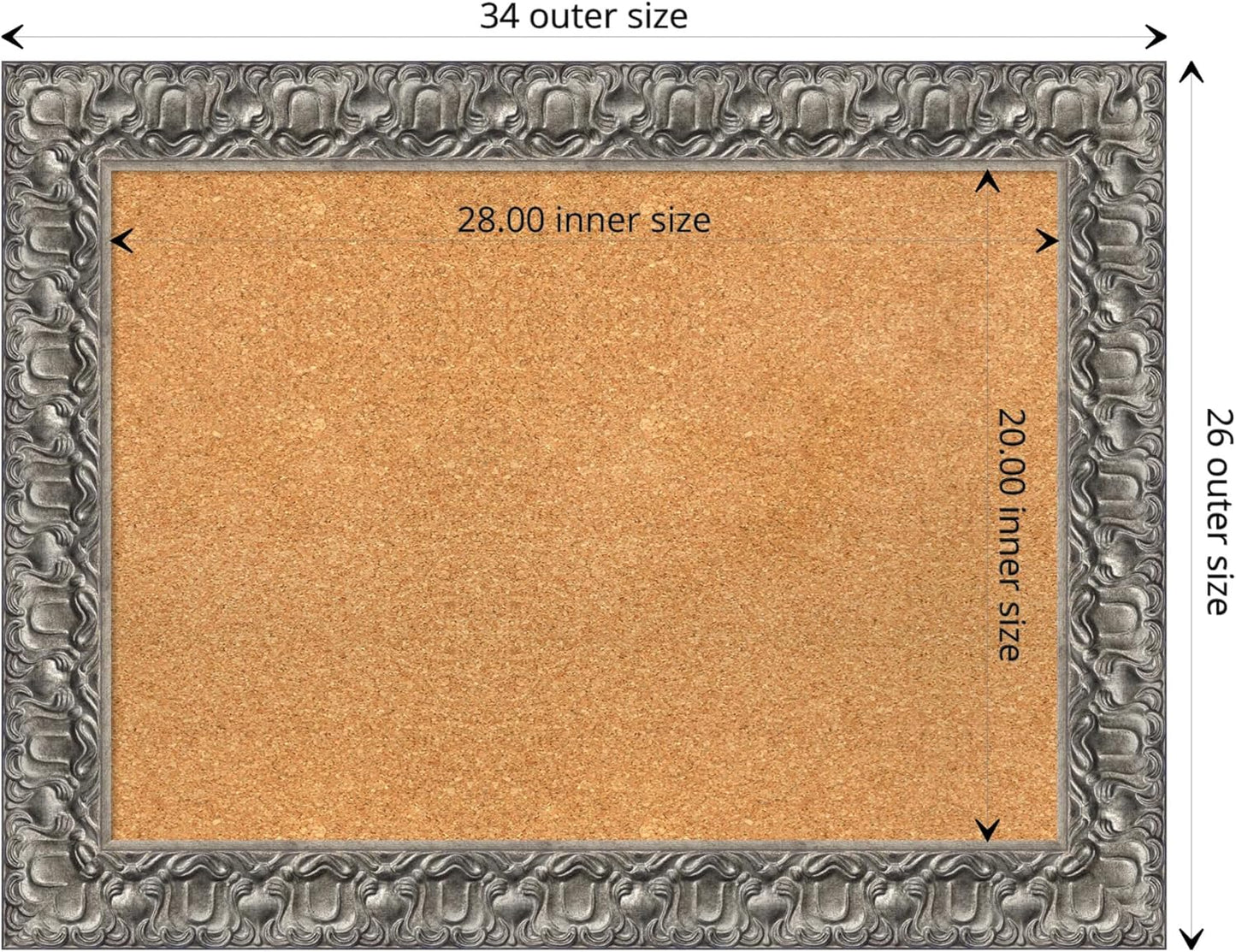 Amanti Art Natural Cork Board for Wall, 26x34 Vision Board with Silver Wood Frame, Medium Corkboard Office Decor for Home Organization, Traditional Corkboard Pinboard to display items for home