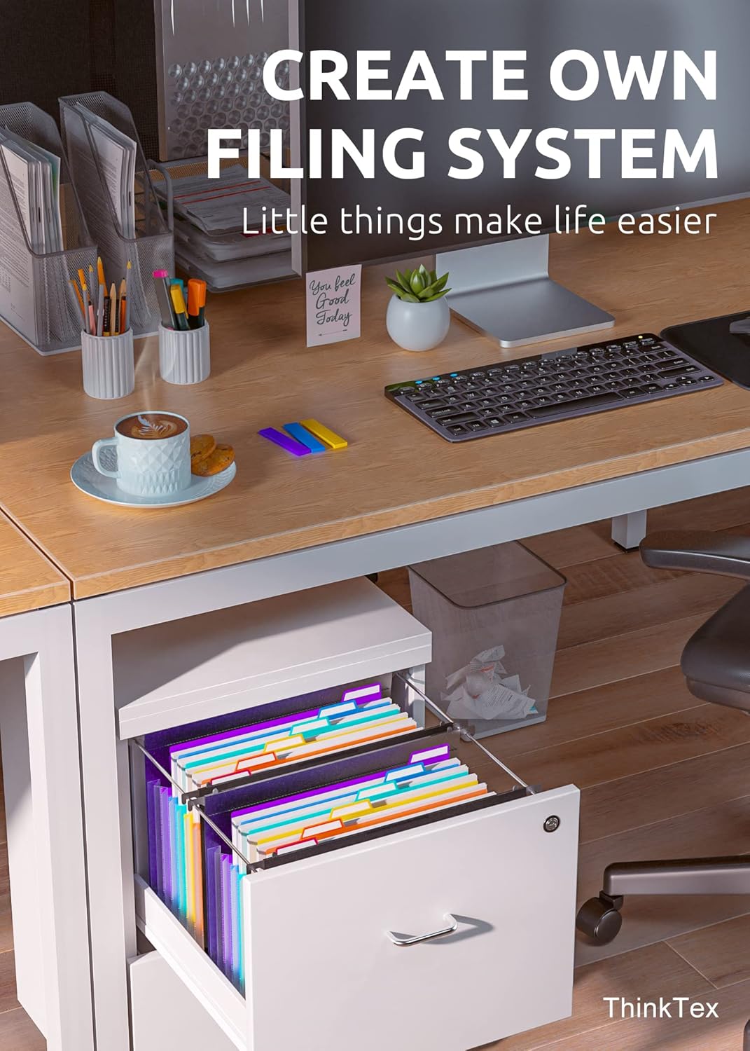 ThinkTex Plastic Expanding Hanging File Folders, 7 Innovative 1.2/'' Accordian Pockets, Large Capacity, Multi-Color Tabs, Letter Size for Filing Cabinet - Black-6 pack