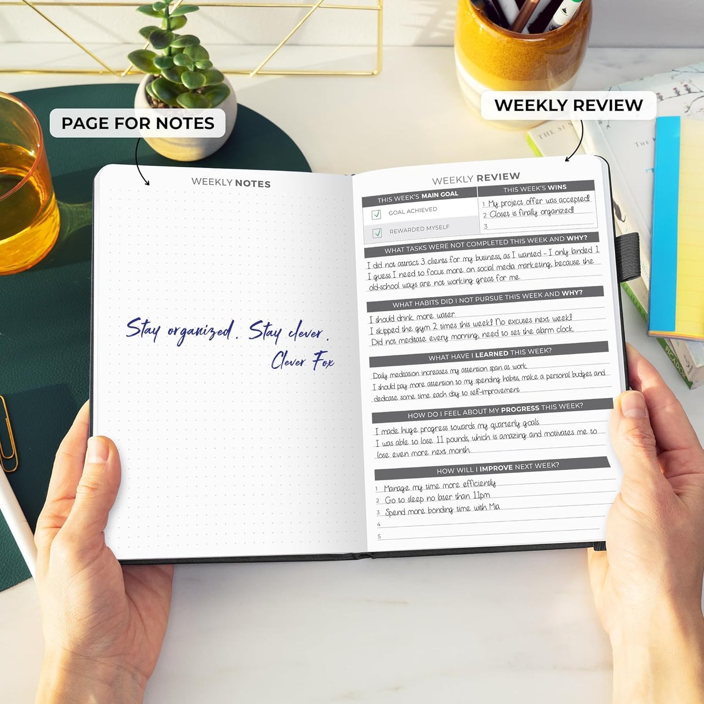 Clever Fox Daily Planner – Undated Planning Notebook with Hourly Schedule & To-Do List – Personal Day Task & Work Organizer, 6 Months (Black)