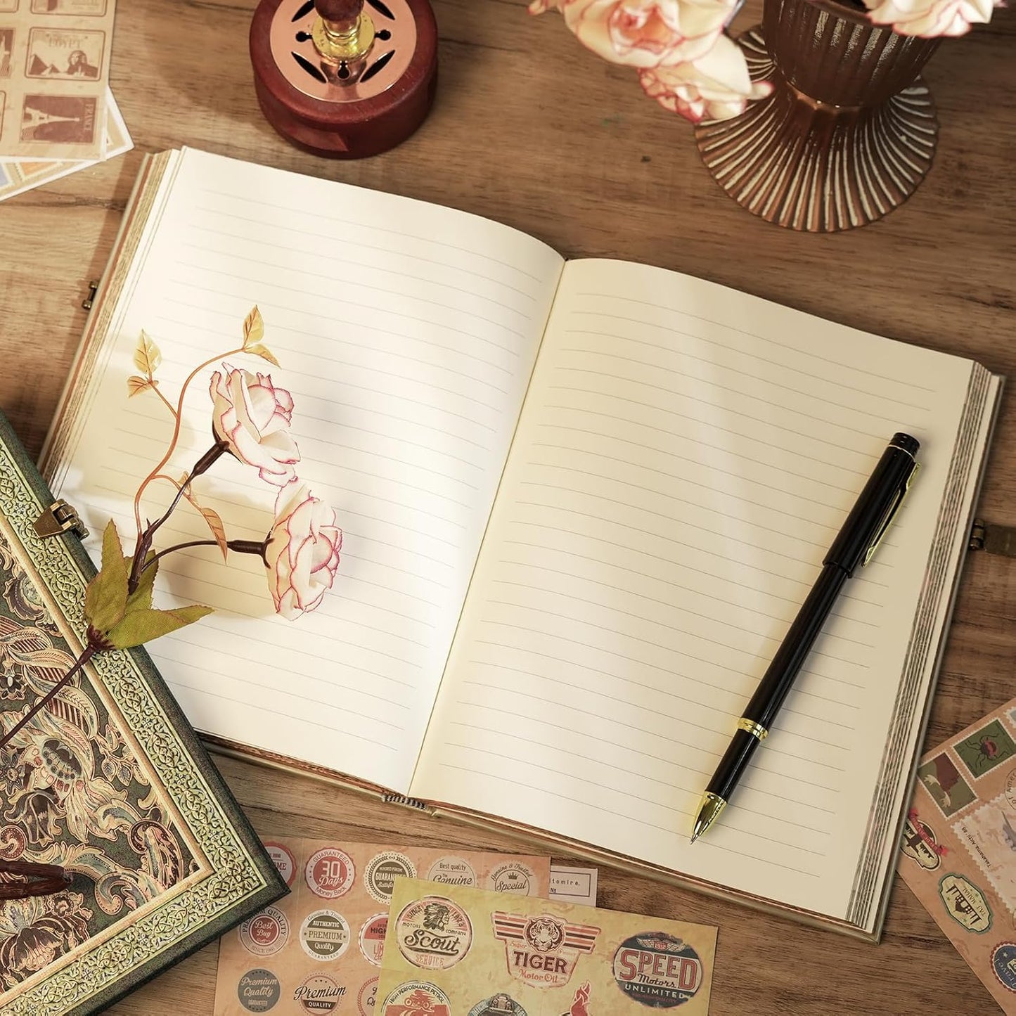 Retro 3D Jade Dream Butterfly Hot Stamp Hardcover Journal – 192 Blank Lined Pages w/Envelope Pocket - Luxury Travel Diary & Commemorative Keepsake for Cherished Moments