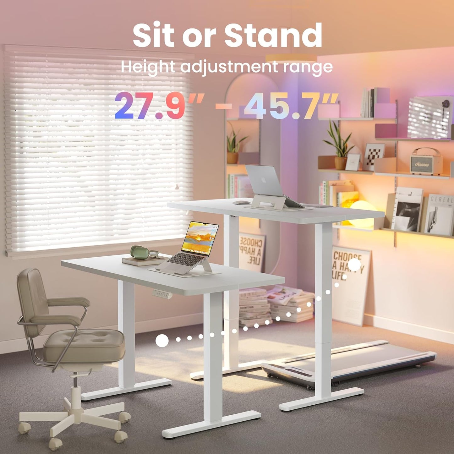 HUANUO 32" Small Electric Standing Desk Adjustable Height, 4 Memory Height Settings, Sit Stand Up Desk for Home Office & Computer Workstation, White