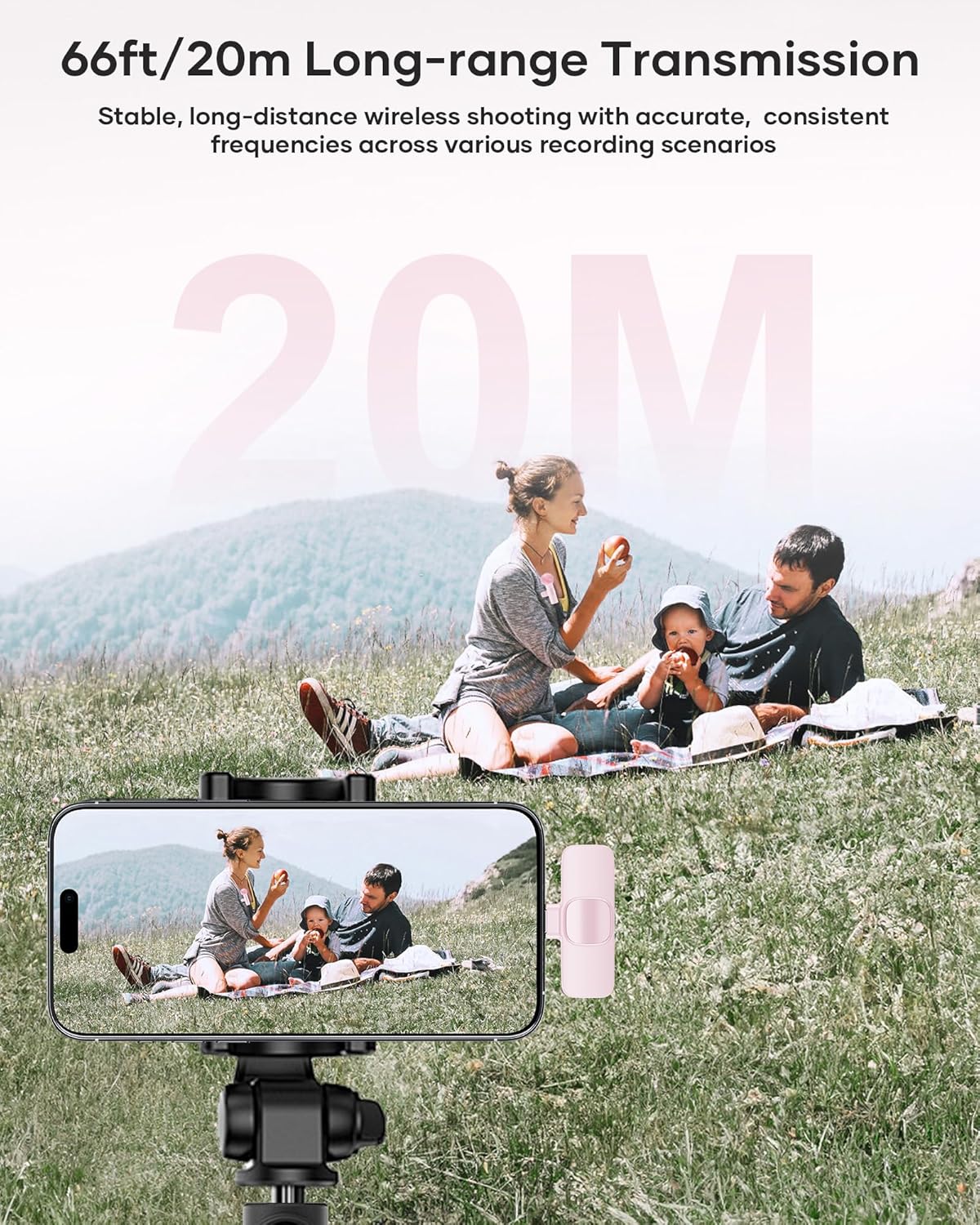 Wireless Lavalier Microphone for iPhone iPad and Android Phone, 2 Pack Lapel Mic Plug and Play Wireless Mic Noise Reduction Microphone for Video Recording Interview Podcast Vlog YouTube Tiktok (Pink)