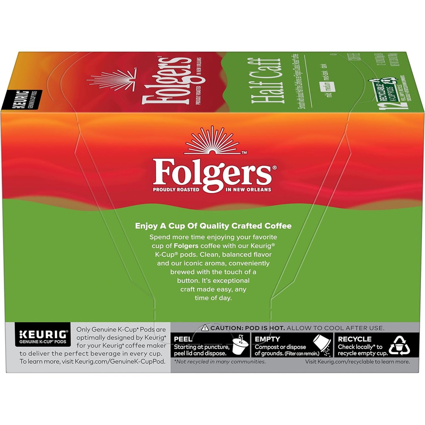 Folgers Half-Caff Medium Roast Coffee, 72 Keurig K-Cup Pods
