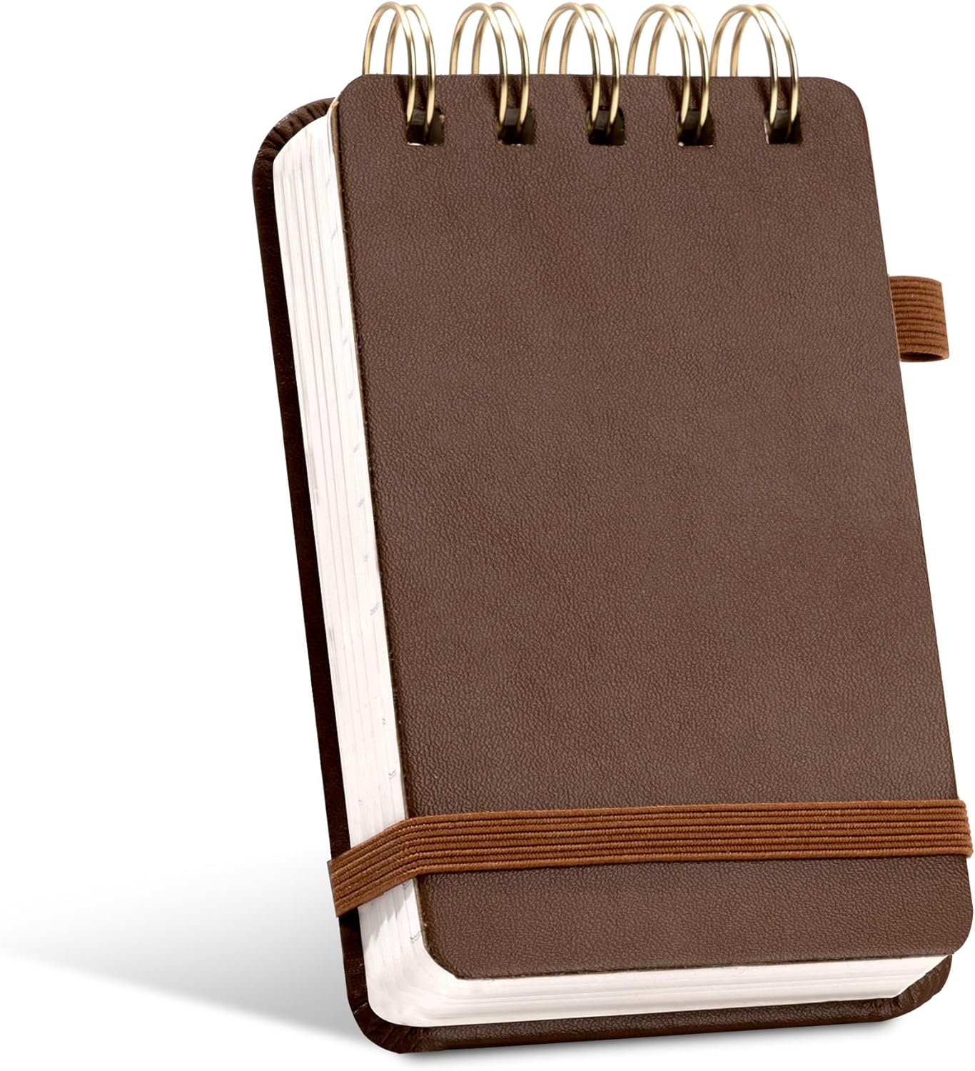 Yoment Small Notebooks 3x5 Leather Pocket Notepad 150 Pages Mini Top Spiral Notebook, 100 GSM Thick Paper, Memo Note Pads for Work School Nursing, Brown