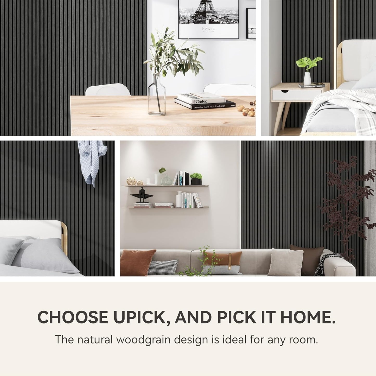 Upick MDF Acoustic Wall Panels Sound Absorbing, 2 Pack 94.5 x 23.4 inch Sound Proof Foam Wall Panels & Wood Slat Wall Panels for Interior Wall Decor, Matte Black